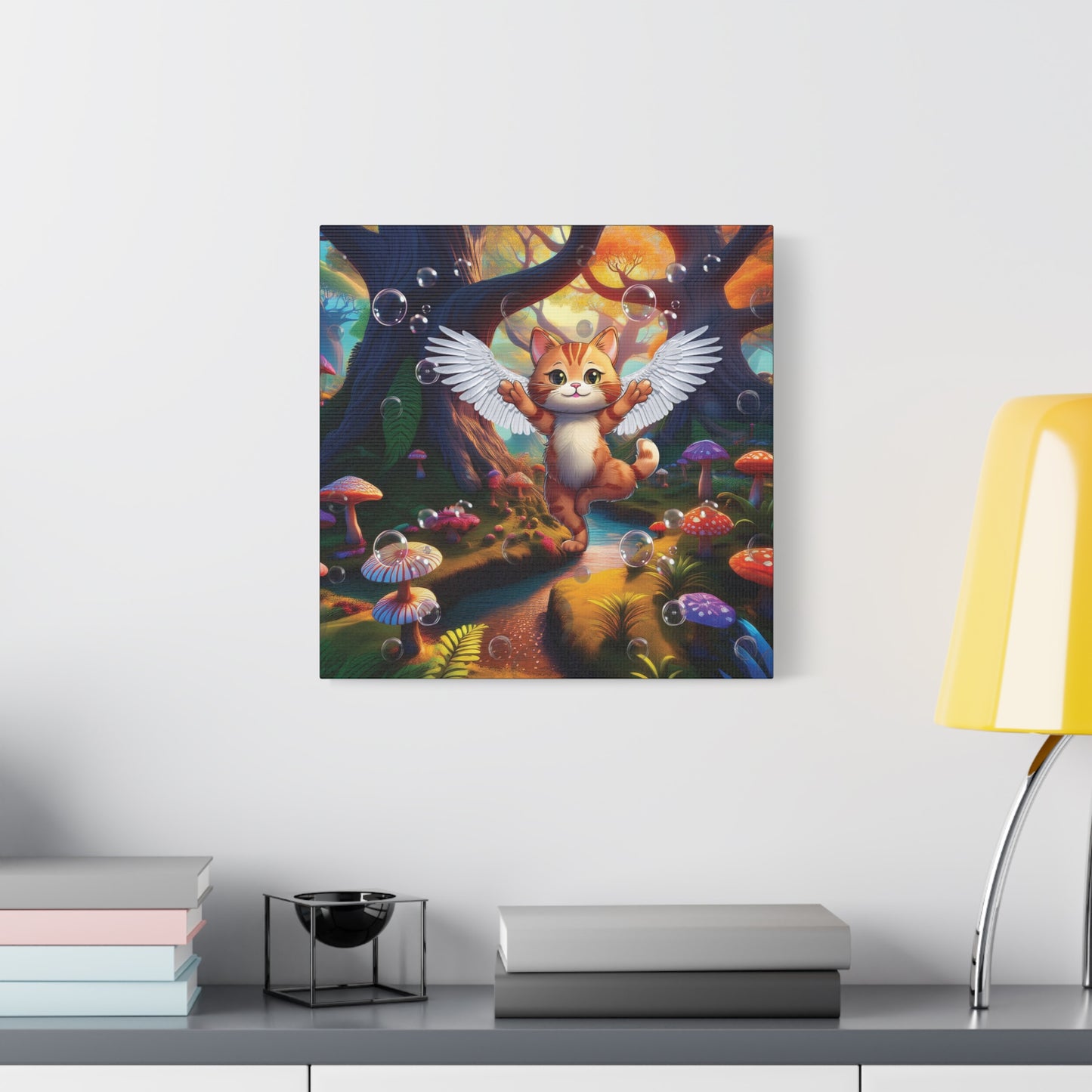 Winged Whiskers: Fantasy Cat's Magical Adventure - Canvas Print