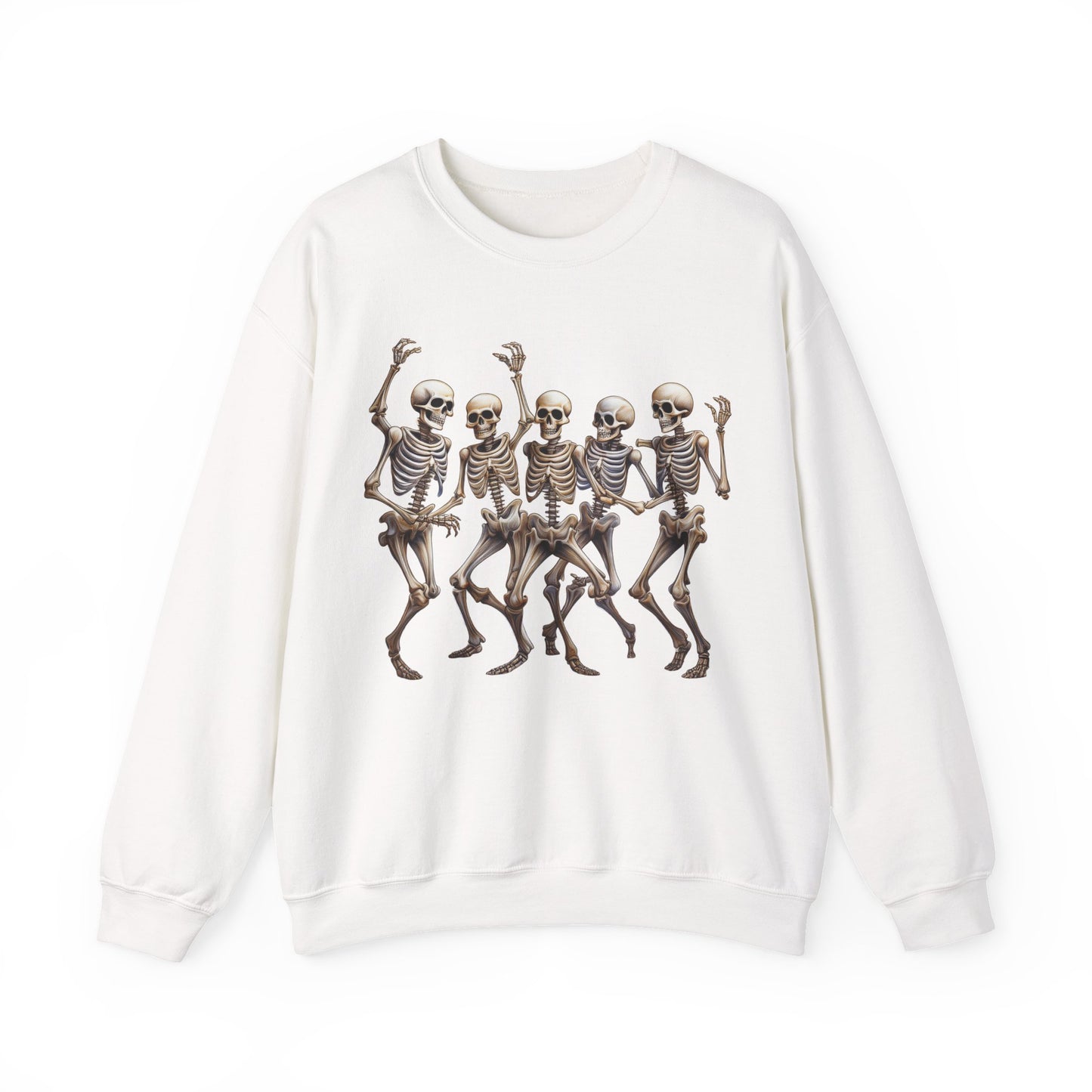 "Celebrate Life with Dancing Skeletons – Bold Apparel & Mugs that Spark Joy" - Halloween Skeleton Dance Crewneck Sweatshirt, Unisex Sweatshirt, Fall Fashion, Spooky Season Apparel, Gift for Halloween Lovers