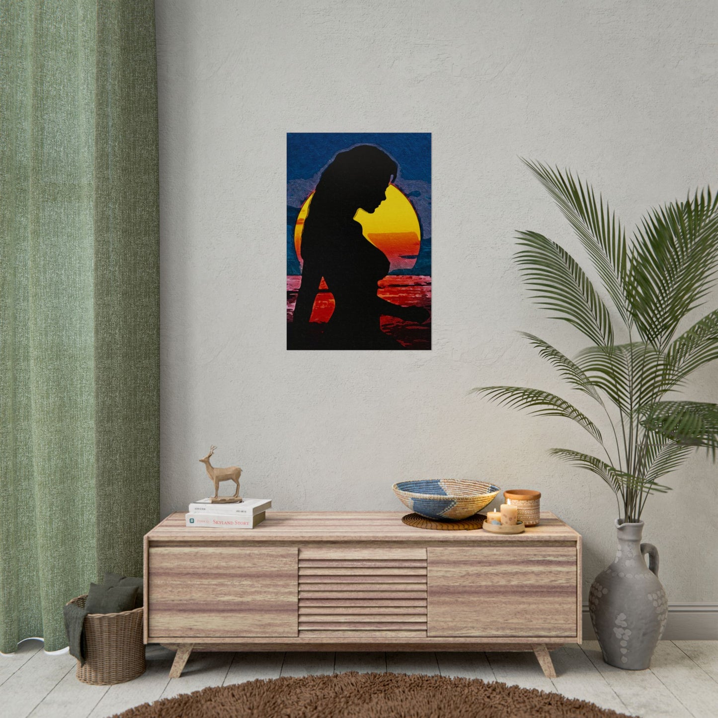 Radiant Horizons: Empowering Silhouette by Sunset – Embrace Inner Strength and Inspiring Beauty - Vibrant Beach Sunset Rolled Poster, Living Room Decor, Nautical Art, Home Aesthetic, Gift for Beach Lovers, Boho Wall Art