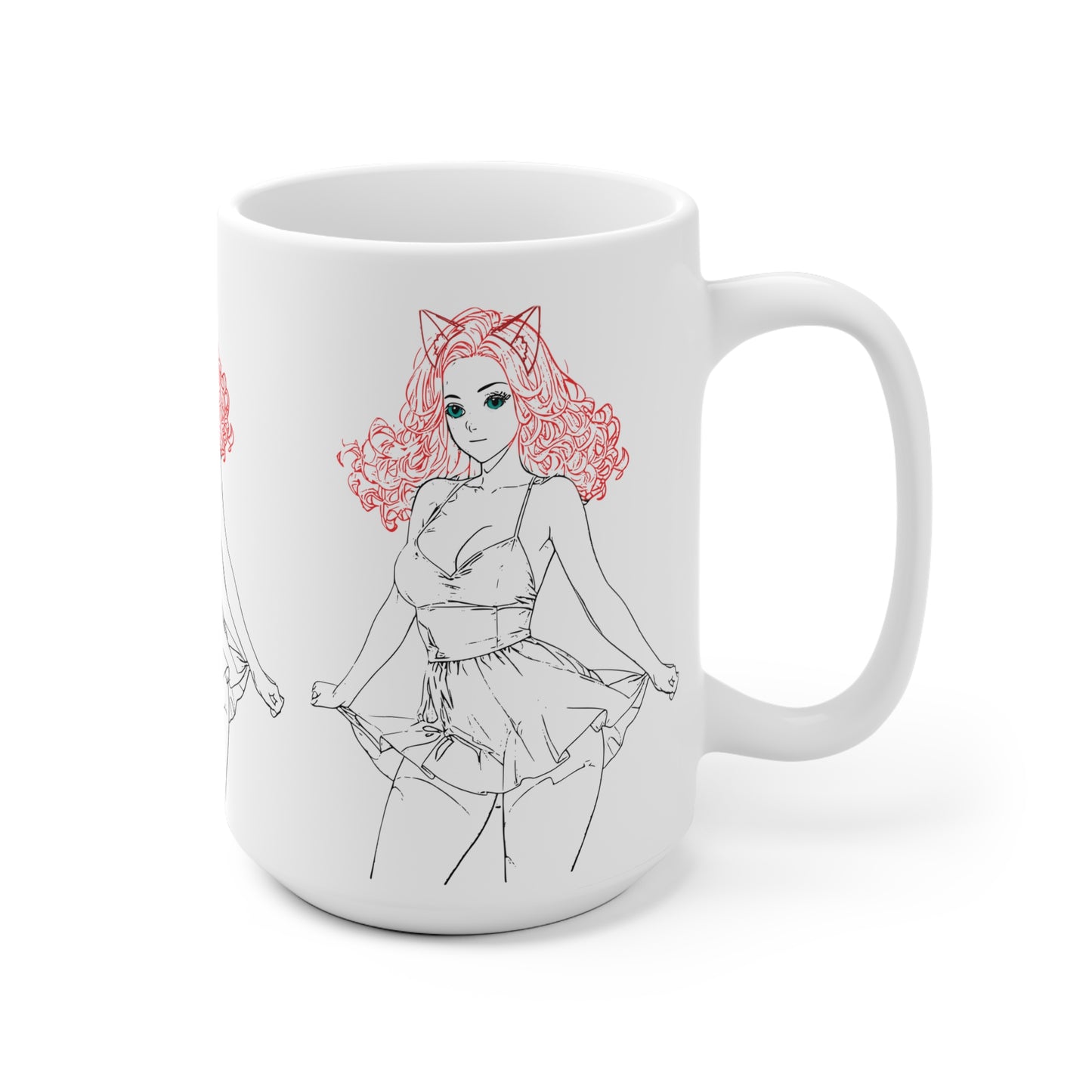 Cute Cat Ear Illustration Ceramic Mug, Gift, Kawaii Style Coffee Cup, Girly Home Decor, Fun Birthday Present