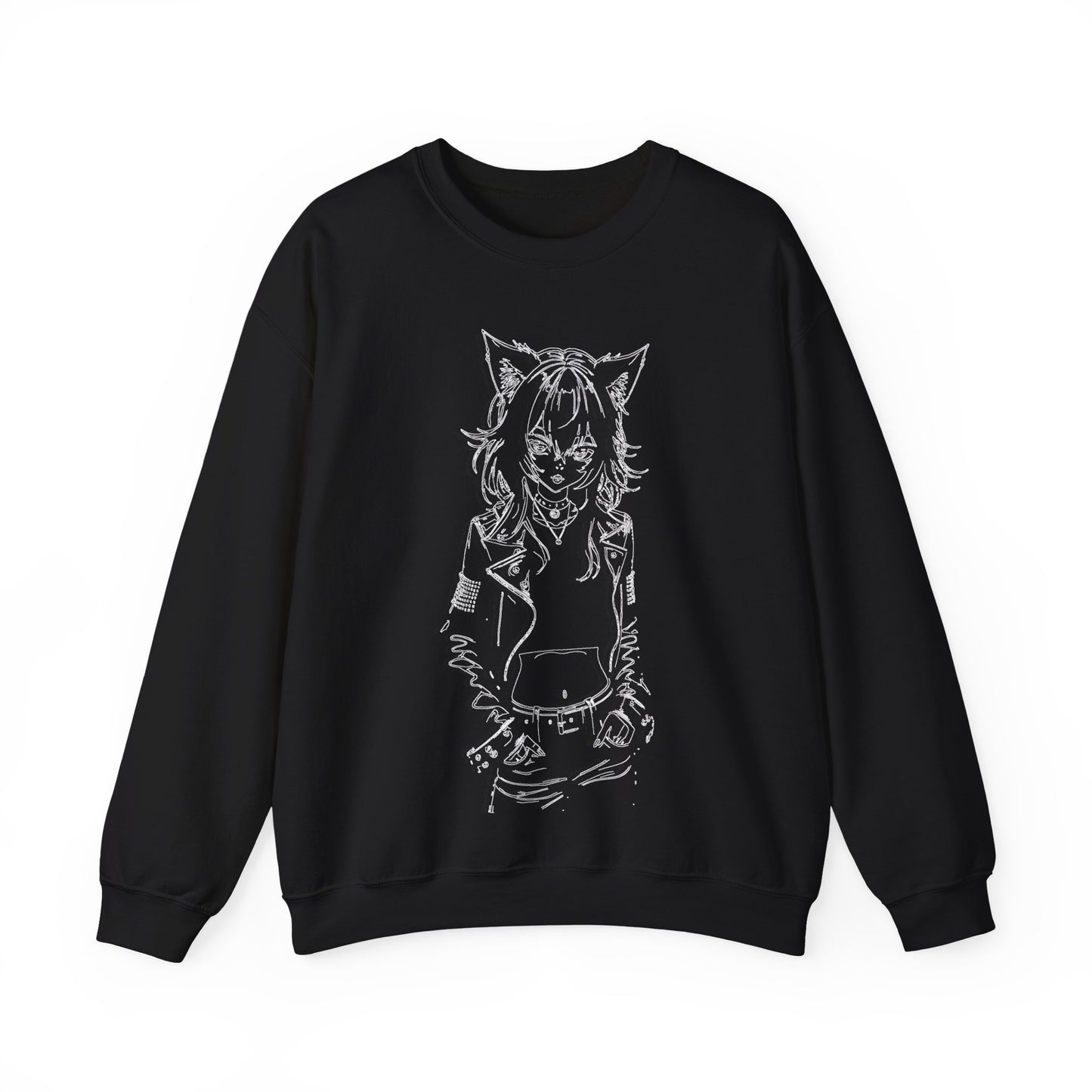 Anime, Catgirl, Punk, Mangs - Stylish Graphic Crewneck Sweatshirt with Cat Design, Cozy Unisex Sweatshirt, Casual Wear, Gift for Cat Lovers, Fall Fashion