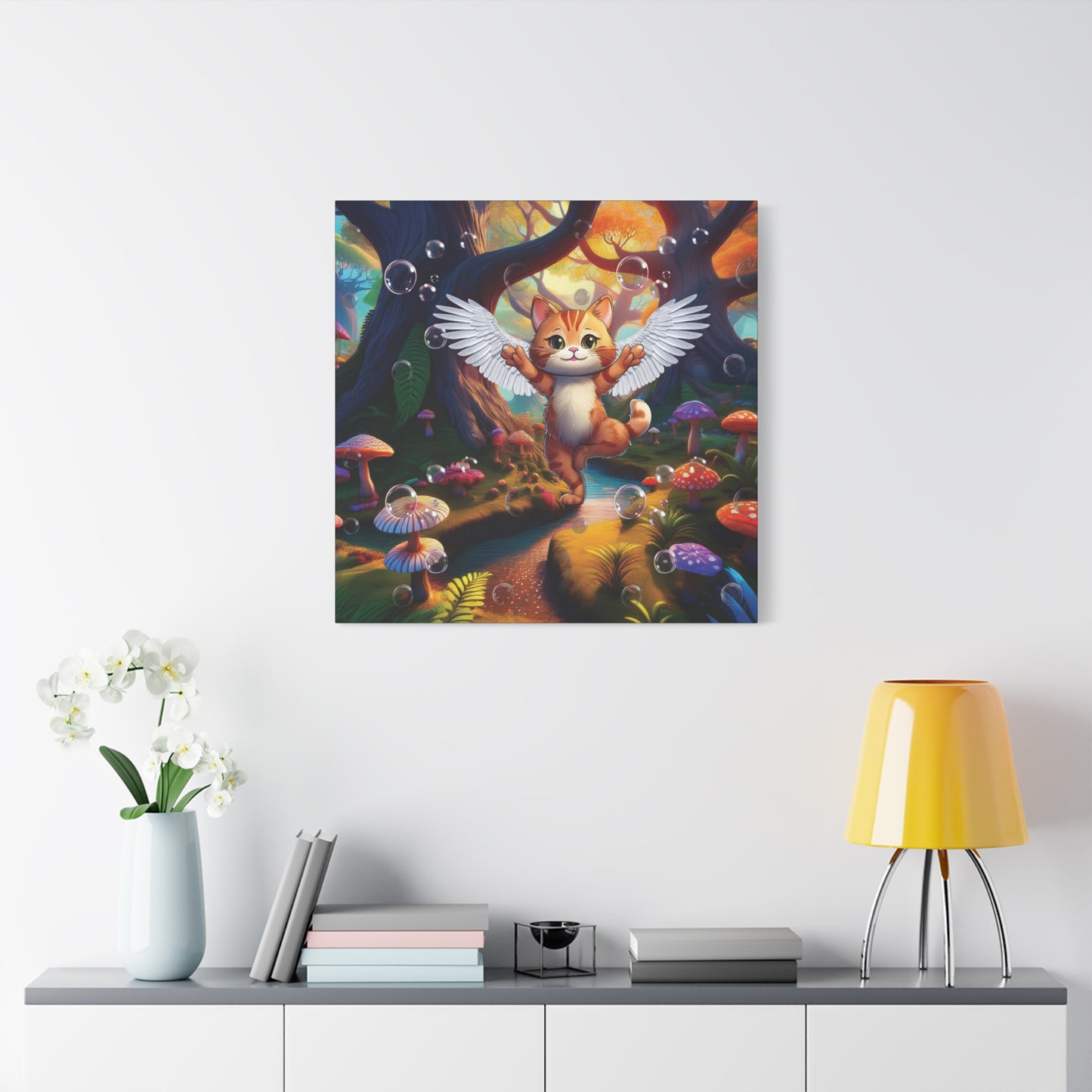 Winged Whiskers: Fantasy Cat's Magical Adventure - Canvas Print