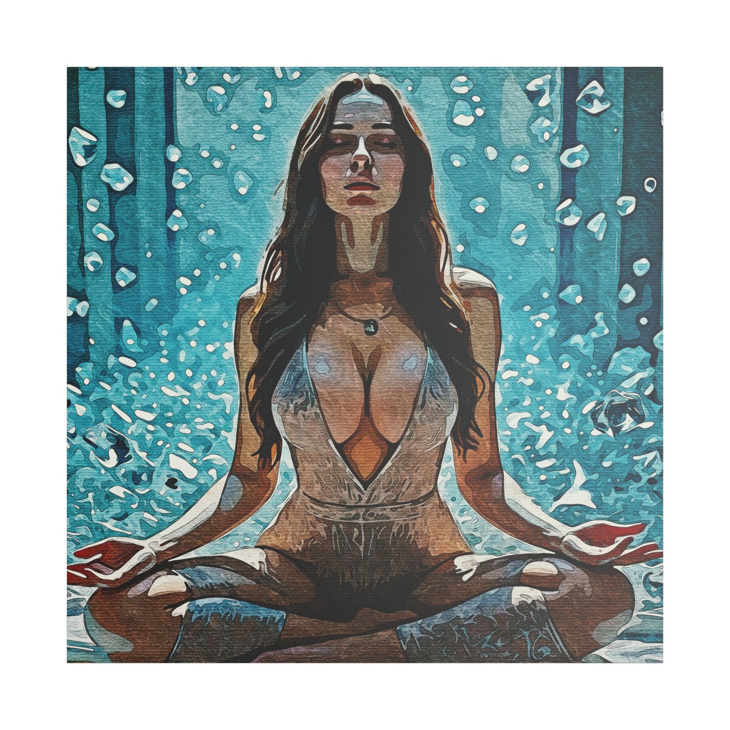 Crystal Mind – Meditative Stillness in Surreal Blue - Meditation Wall Art Canvas, Tranquil Home Decor, Mindfulness Gift, Zen Artwork, Spiritual Art for Yoga Lovers