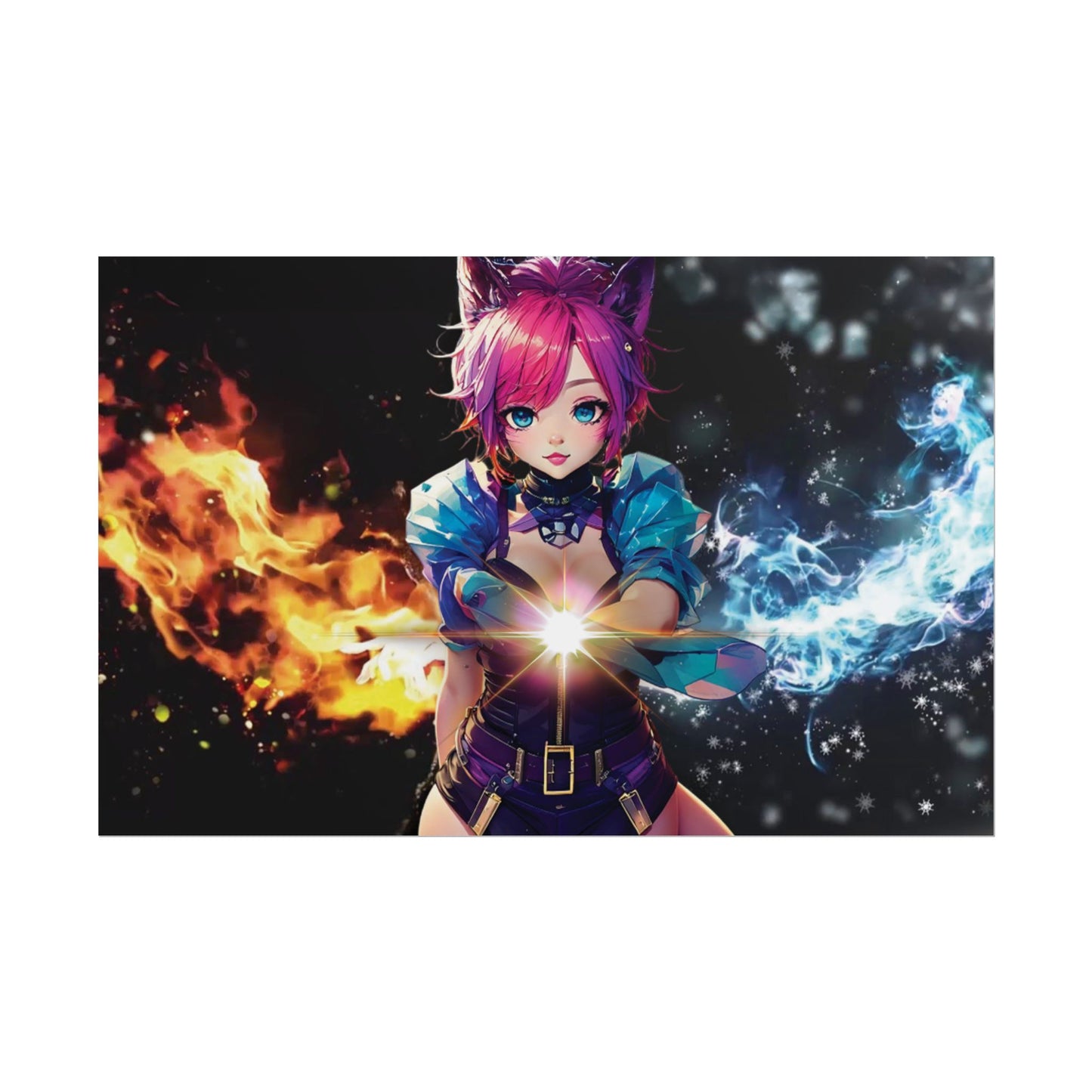 Canvas Print Elemental Balance: Flame & Frost Anime Fantasy Poster