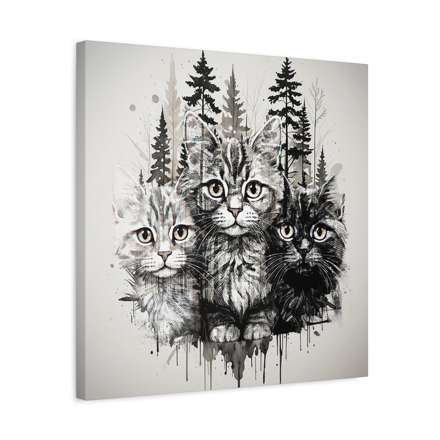 Cat Portrait Canvas Art - Whimsical Feline Wall Decor for Cat Lovers