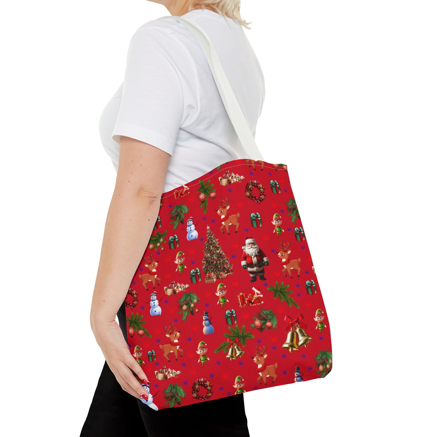 Festive Holiday Tote Bag - Santa, Snowman & Christmas Design