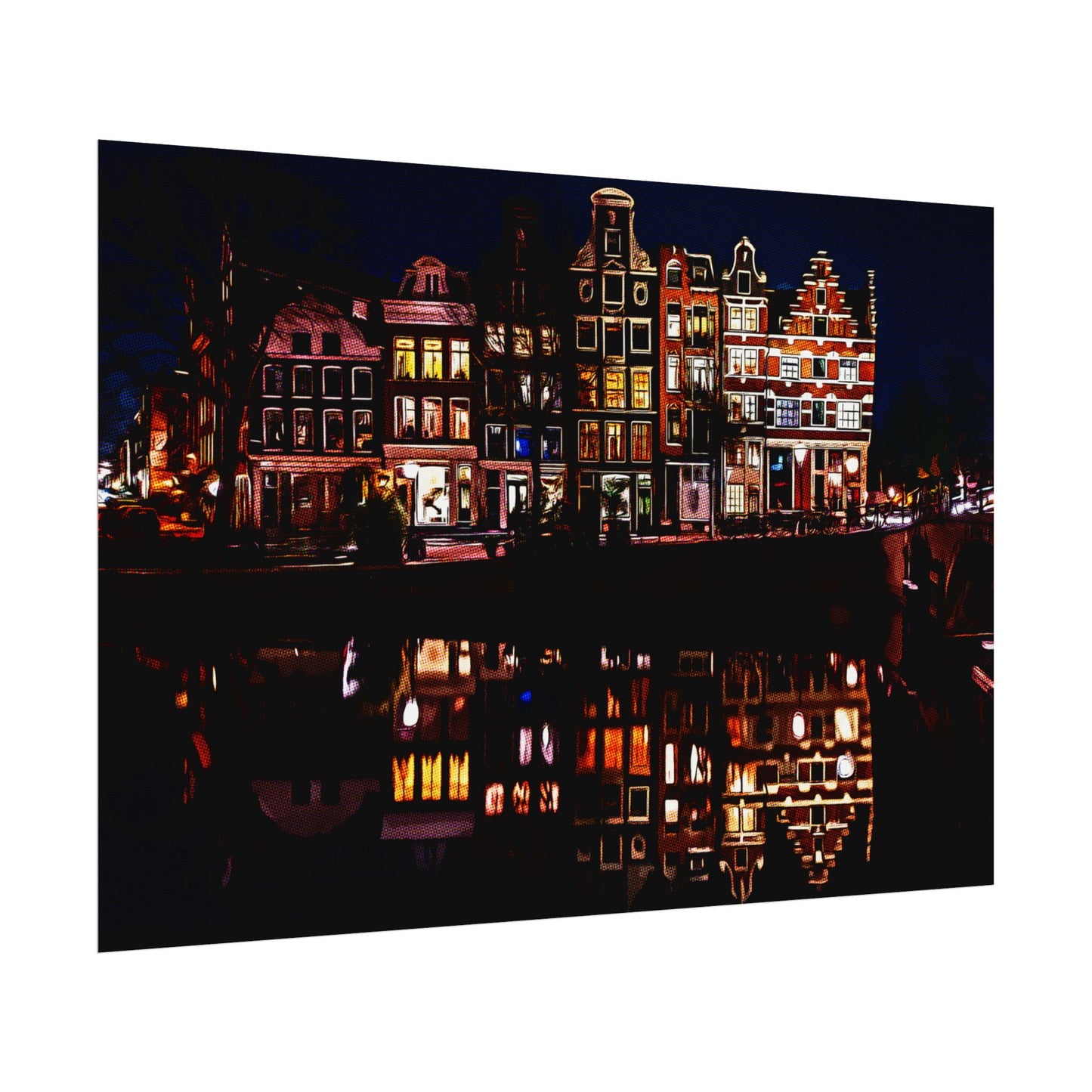 Amsterdam Nightscape Rolled Poster - Colorful Urban Reflection Art