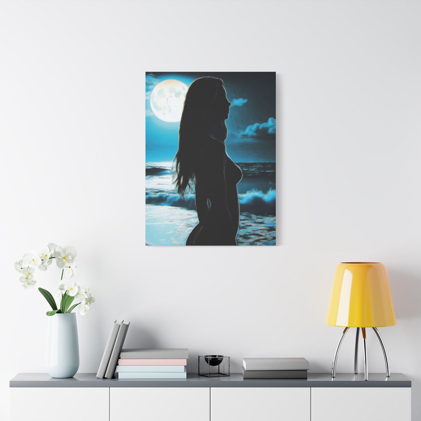 Moonlit Reflections – Serenity, Strength & Ocean Calm in One Magical Moment 🌊🌕 - Stretched Canvas Art Print, Moonlit Ocean Wall Decor, Aesthetic Home Decoration, Unique Artwork for Living Room, Modern Art Gift