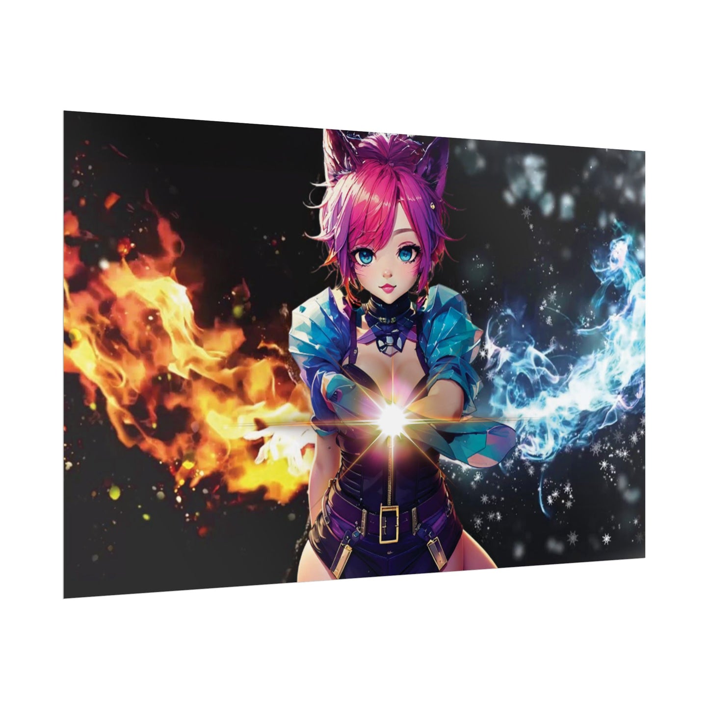 Canvas Print Elemental Balance: Flame & Frost Anime Fantasy Poster