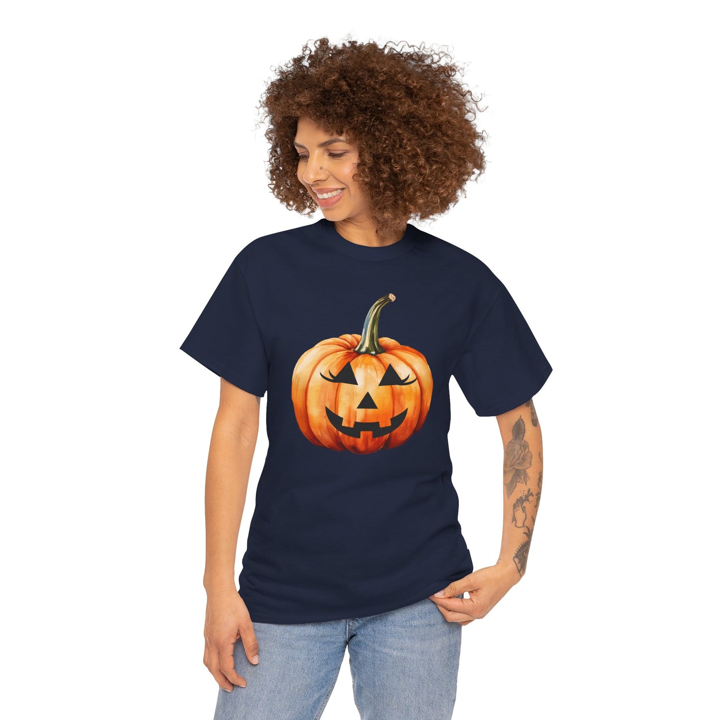๐ Embrace Autumn Magic - Pumpkin Bliss Collection for Cozy Season Vibes โจ - Harvest Vibes Pumpkin Cotton Tee | Fall Shirt, Halloween Apparel, Autumn Fashion, Unisex Graphic Tee, Gift for Pumpkin Lovers