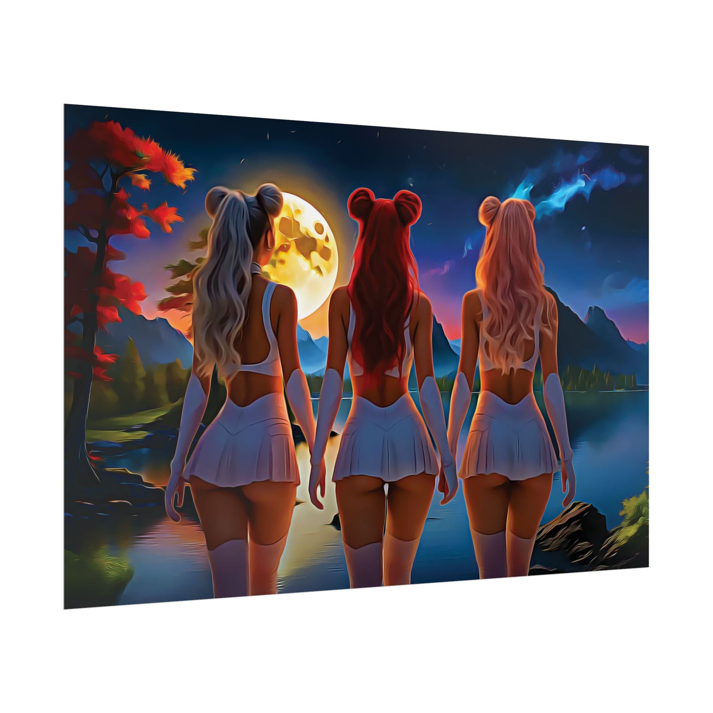 π Moon Sisters: Unity in Light, Magic in Motion - Vibrant Art Rolled Posters, Aesthetic Wall Decor, Anime Inspired Art, Unique Gift, Home Decor, Bedroom Wall Art, Feminine Aesthetic