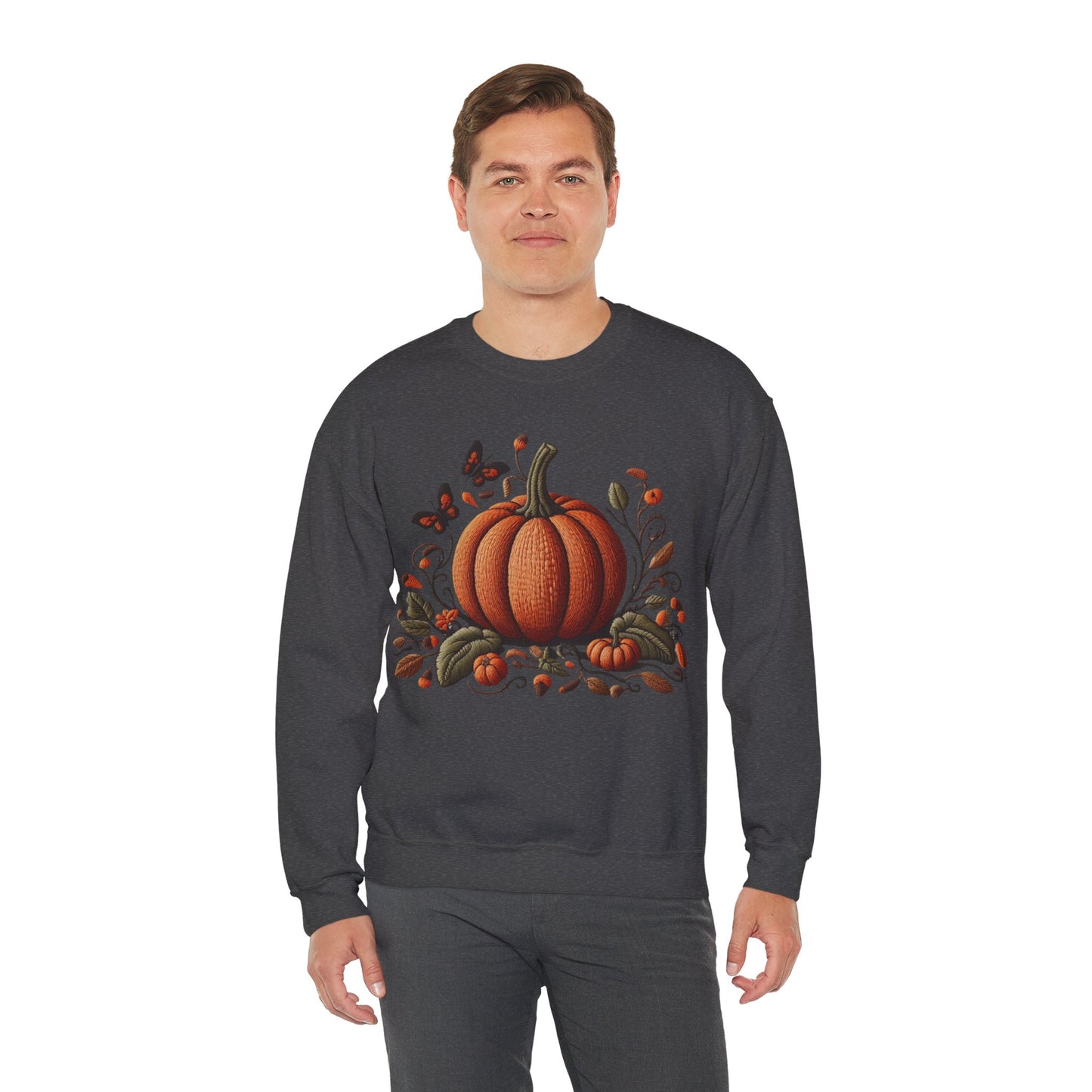 Pumpkin & Botanical Bliss โ Autumnโs Cozy Charm ๐๐ - Autumn Pumpkin Sweatshirt - Cozy Fall Apparel, Unisex Crewneck, Thanksgiving Gift, Seasonal Fashion, Pumpkin Patch Style