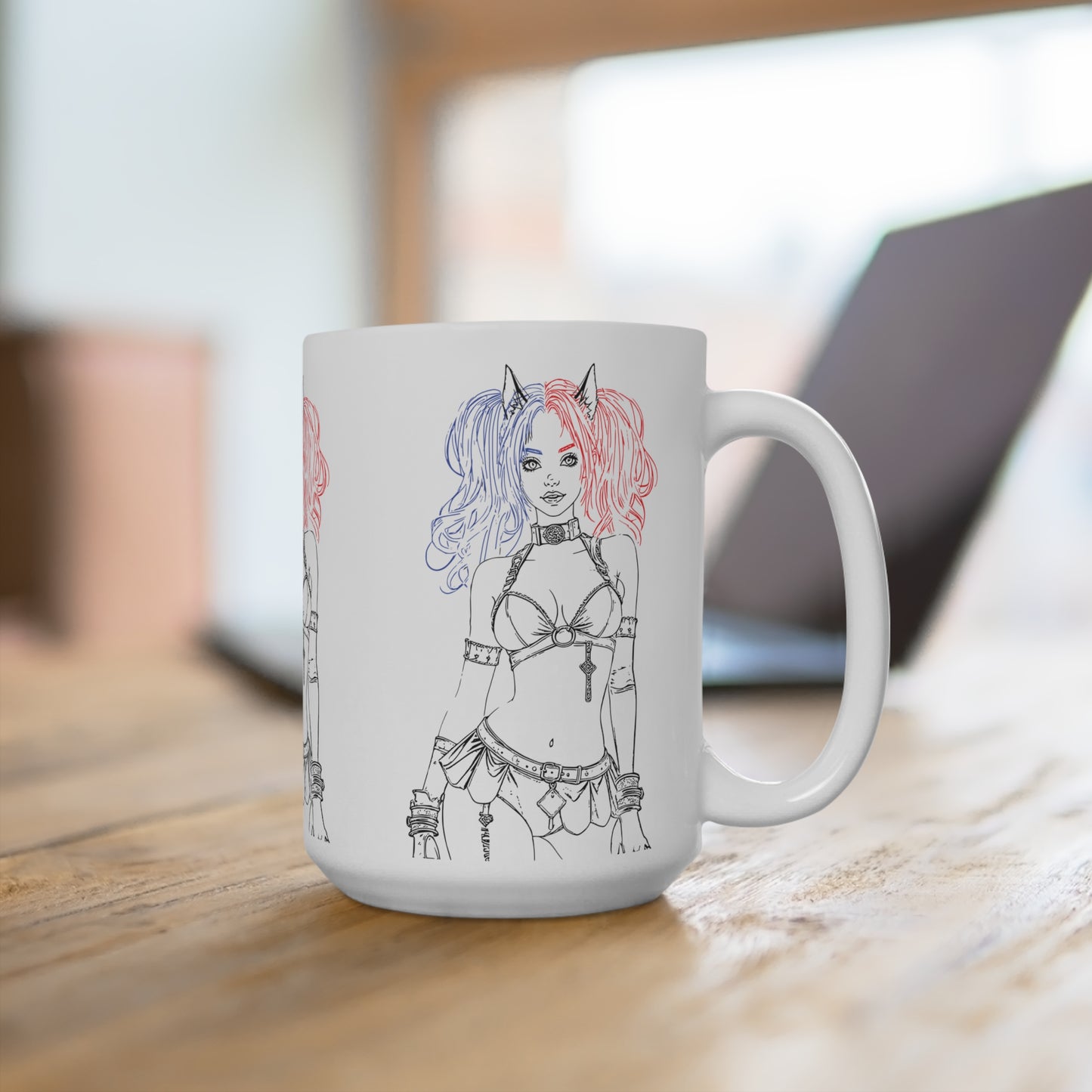 Ainime Catgirl Inspired Ceramic Mug, Cute Coffee Cup, Unique Gift for Comic Fans, Halloween, Birthday, Character Merchandise