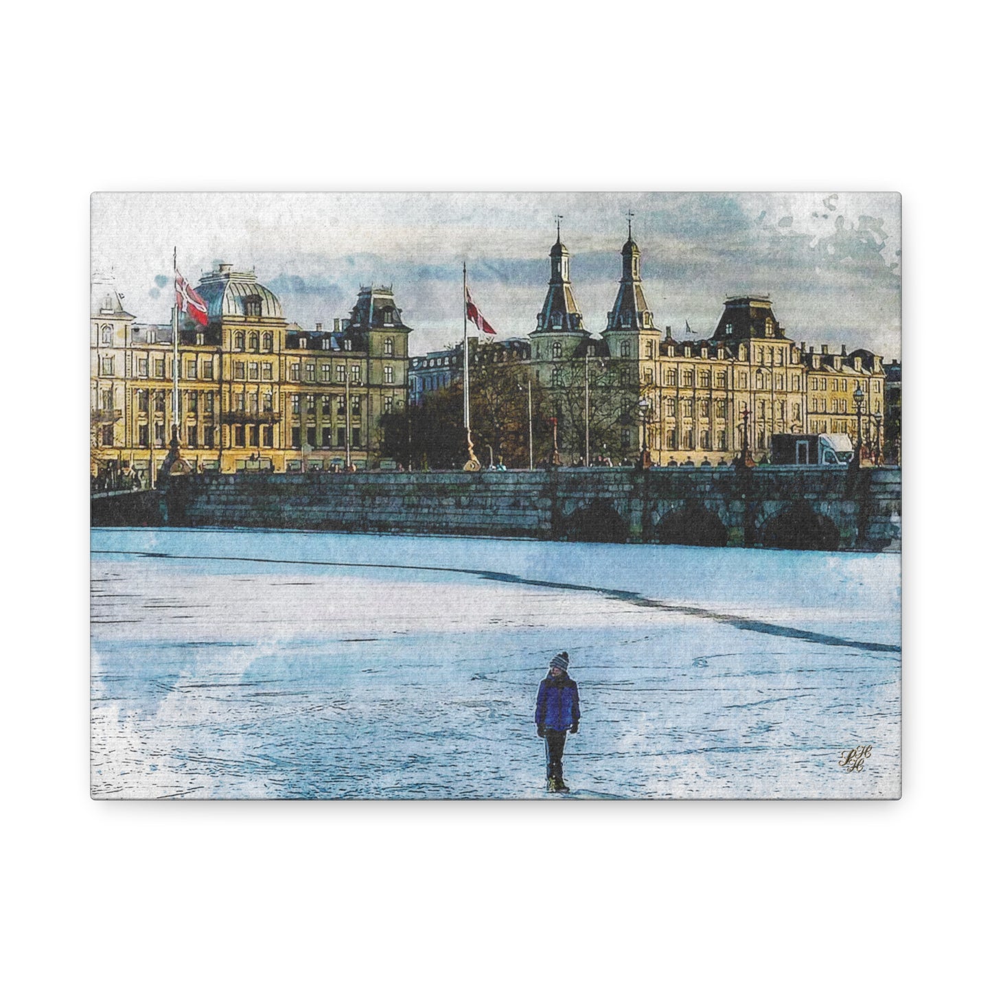 'Winter on 'The Lakes' Copenhagen - Canvas Print Watercolor Art