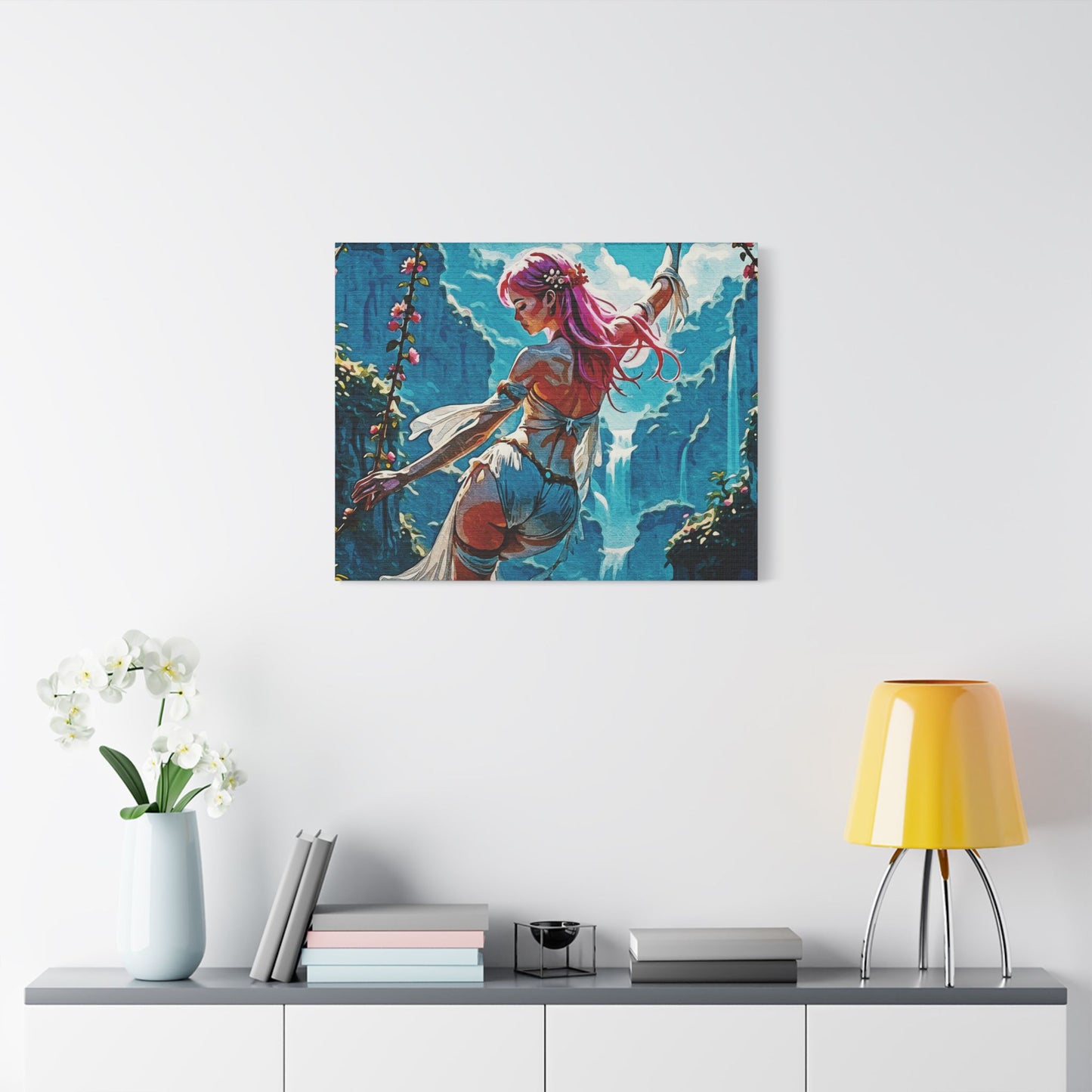 Blossom Beyond β Where Fantasy Blooms and Courage Flows πΈπ - Satin Canvas Wall Art, Enchanting Fantasy Art Print, Colorful Home Decor, Bohemian Wall Hanging, Ethereal Gift Idea