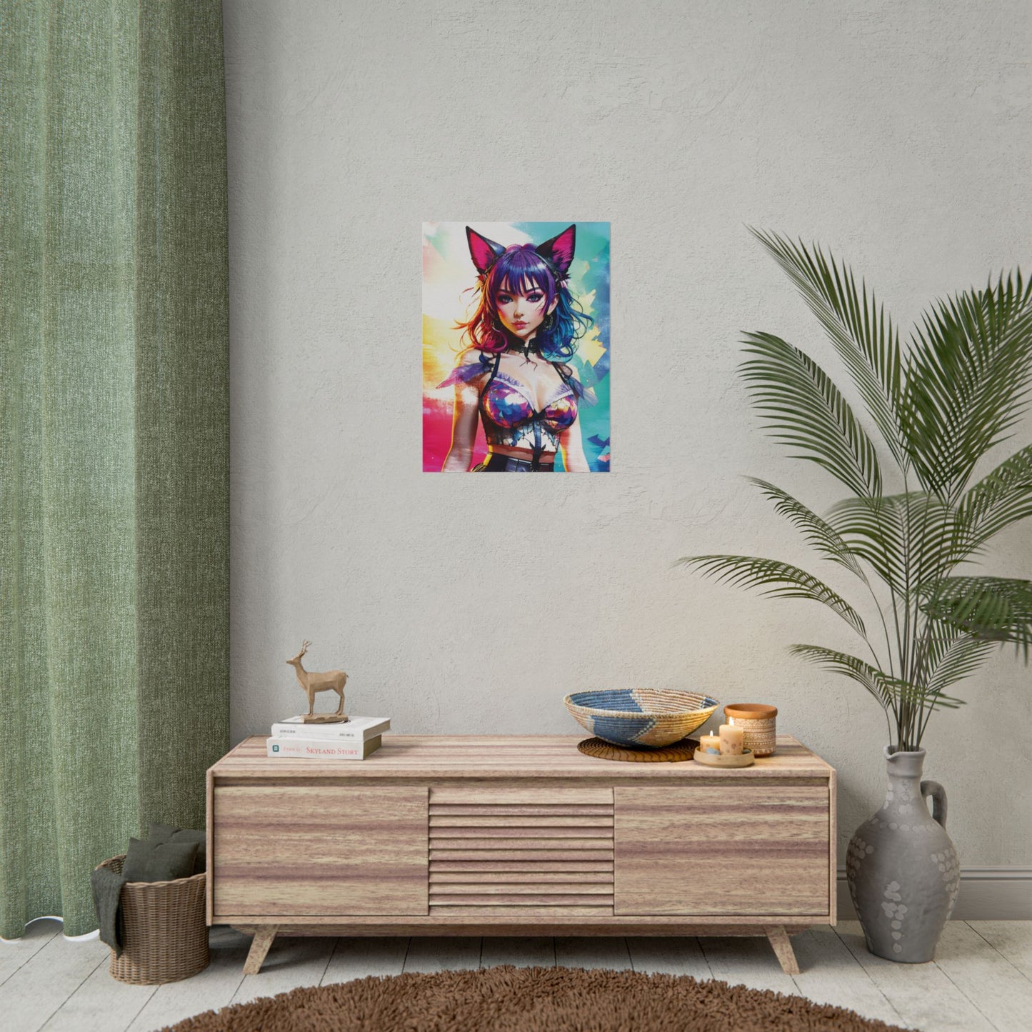 Vibrant Anime Cat Girl Rolled Poster - Colorful Wall Art for Anime Lovers