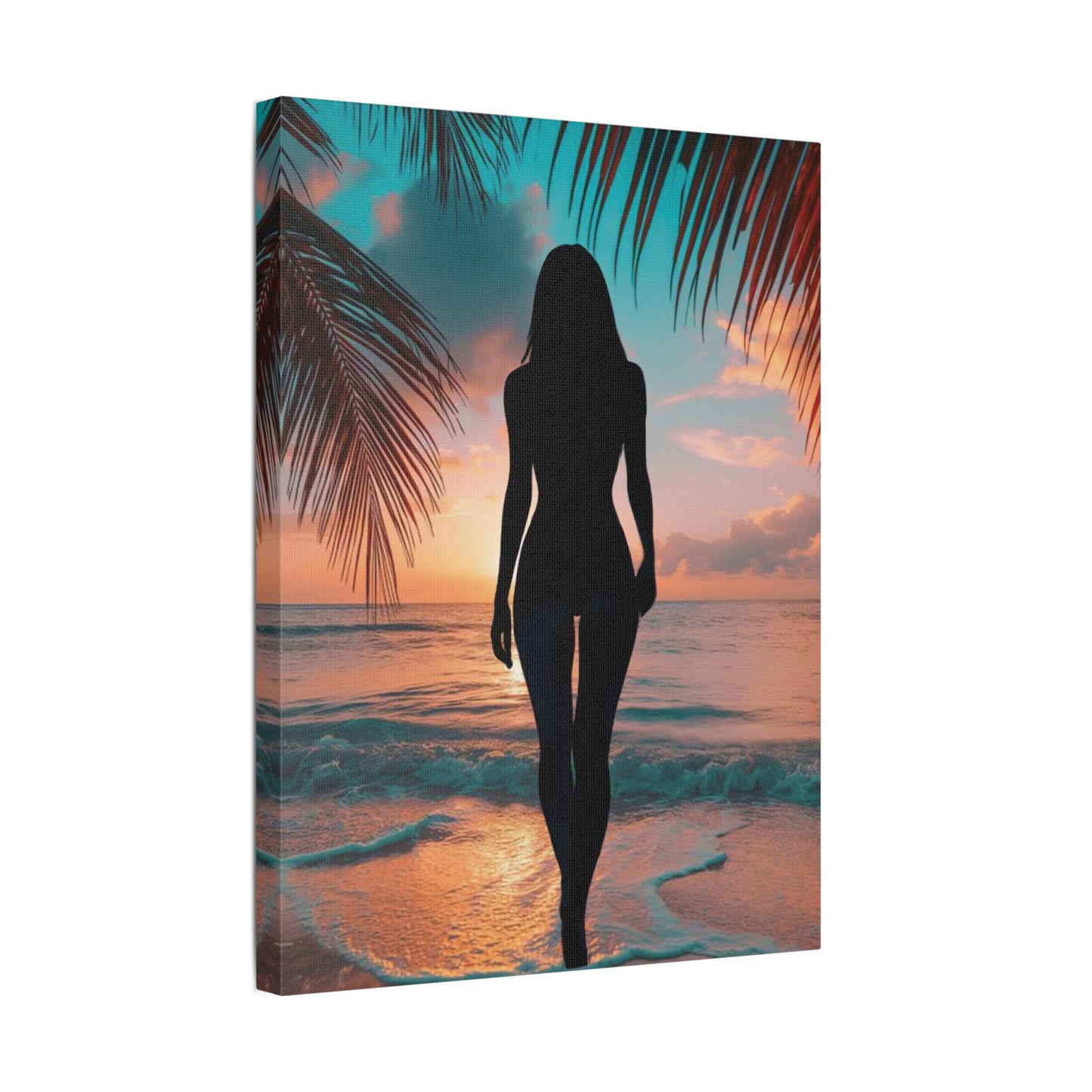 Sunset Spirit – Where Silhouettes and Palm Dreams Meet the Sea - Beach Sunset Canvas Art, Coastal Wall Decor, Tropical Home Decor, Silhouette Print, Relaxing Artwork, Perfect Gift for Nature Lovers