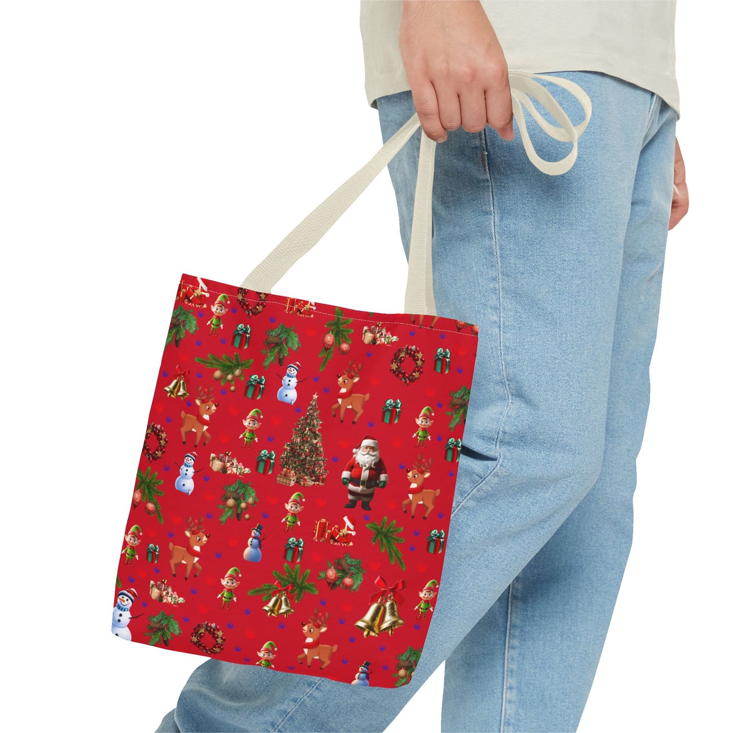 Festive Holiday Tote Bag - Santa, Snowman & Christmas Design