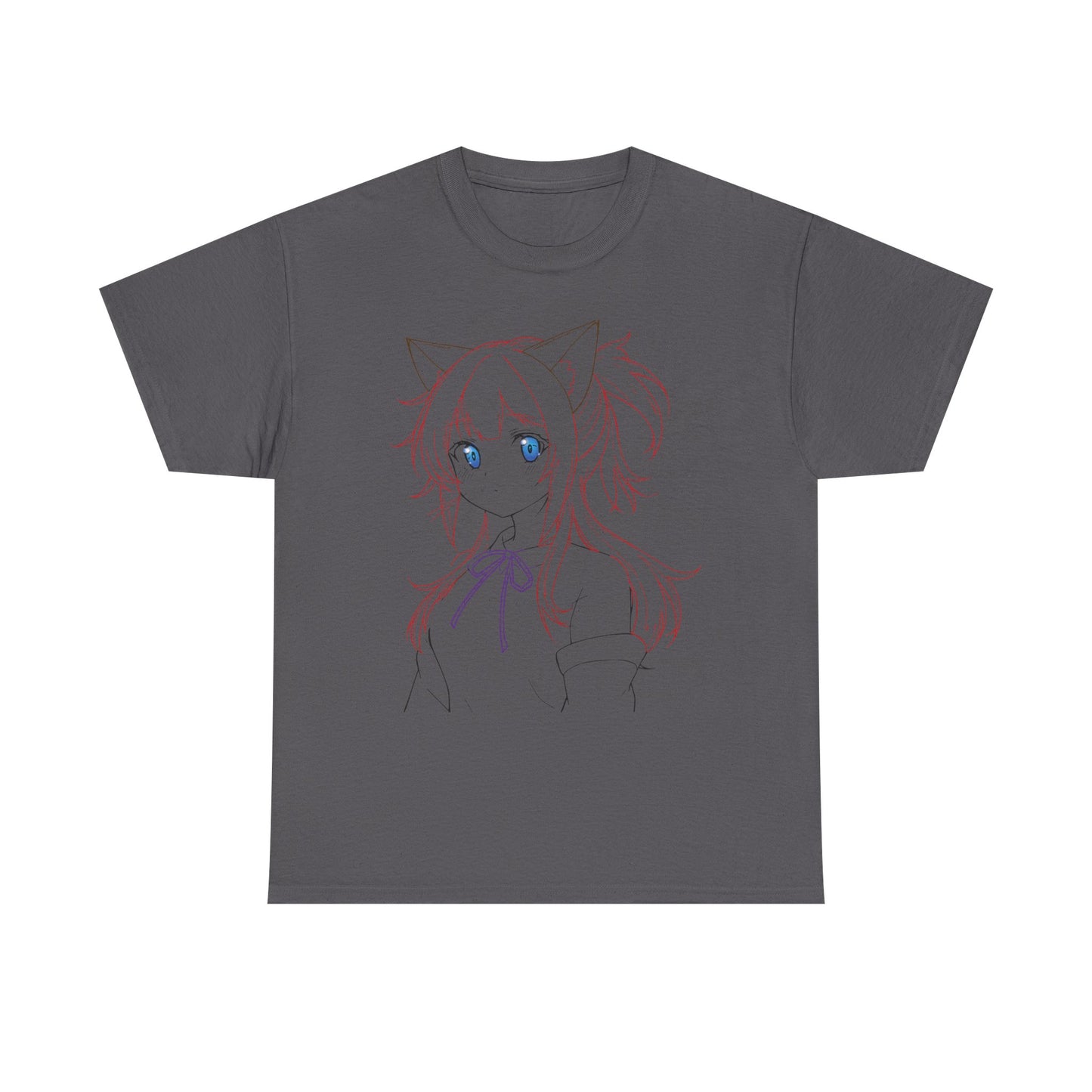 Cute Anime Cat Girl Unisex Heavy Cotton Tee, Graphic Tee for Anime Lovers, Casual Wear, Gift for Birthdays, Everyday Fashion