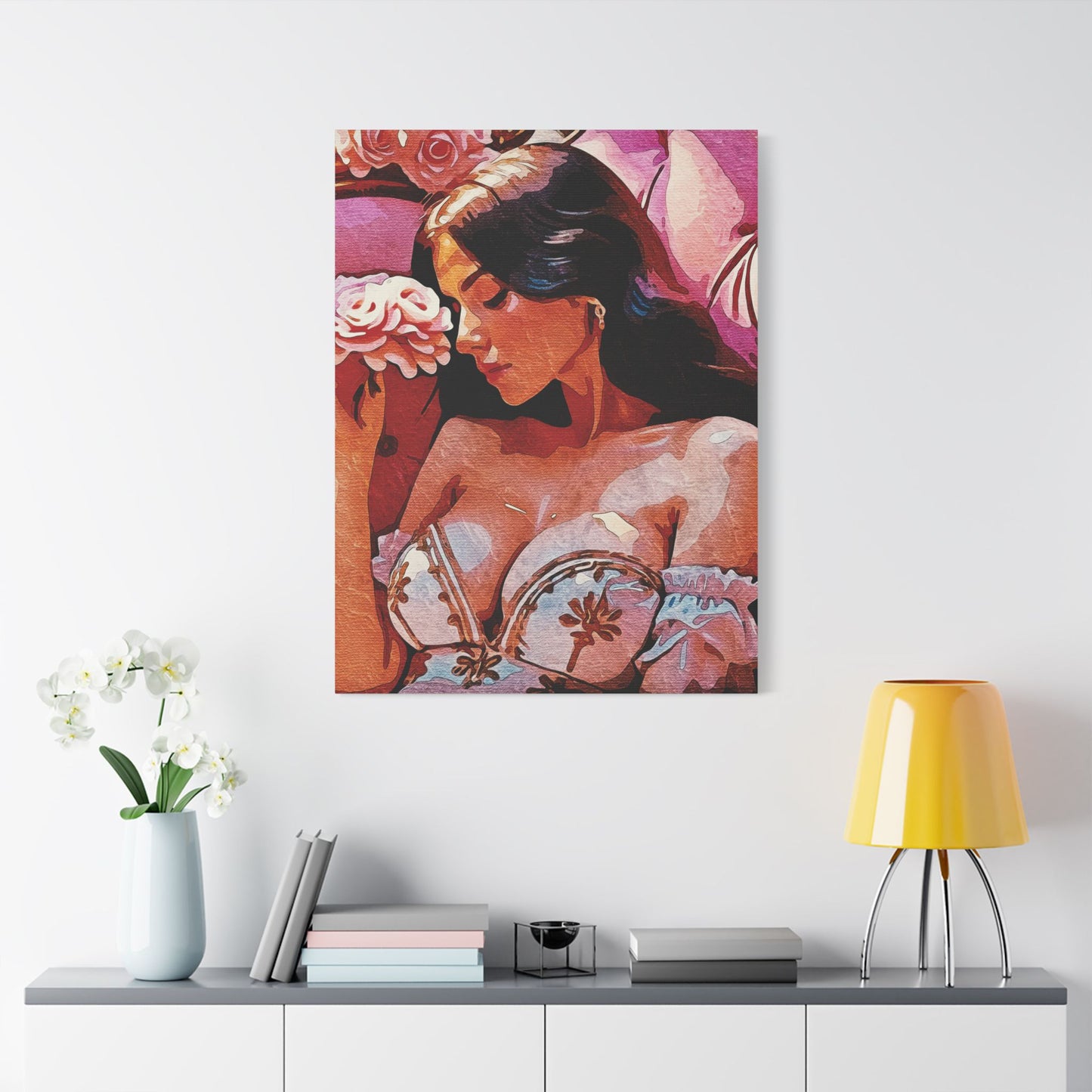 "Rose Garden Dreams: Vintage Beauty Blooming in Warm Sunset Hues and Timeless Romance" - Satin Canvas, Stretched