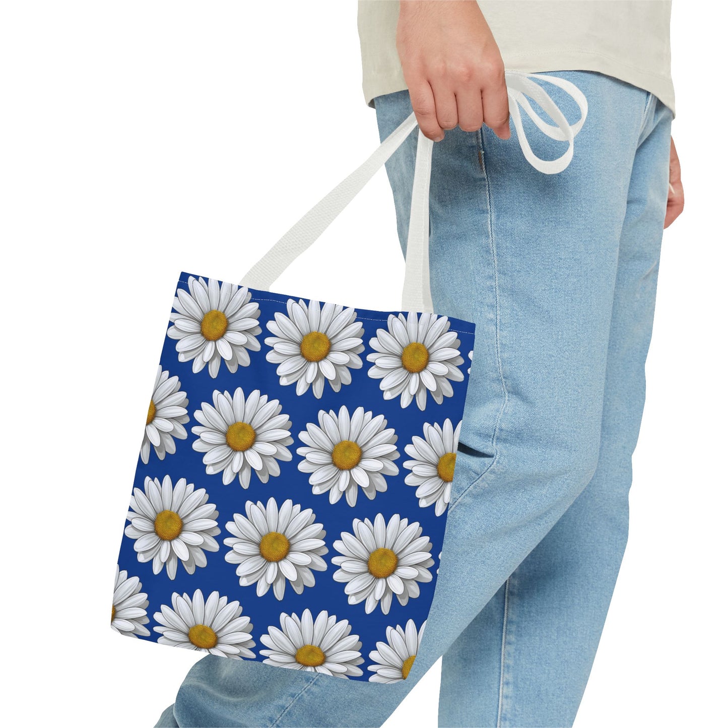 Daisy Tote Bag - White Floral Design Summer Fashion Accessory