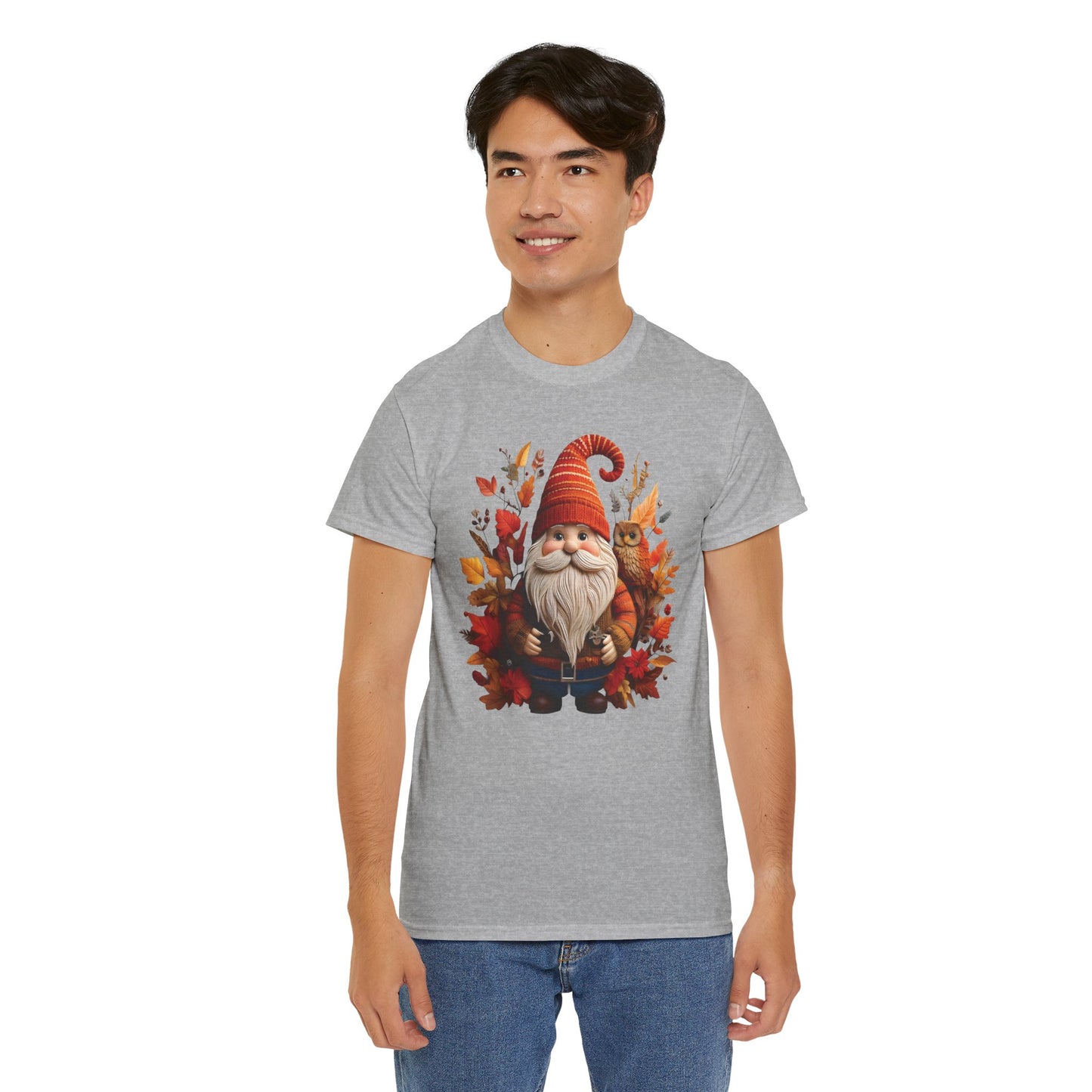Gnome & Owl Autumn Harmony โ Cozy Magic for the Season ๐๐งก - Tee, Fall T-Shirt, Cozy Halloween Shirt, Pumpkin Spice Gift, Unisex Cotton Top
