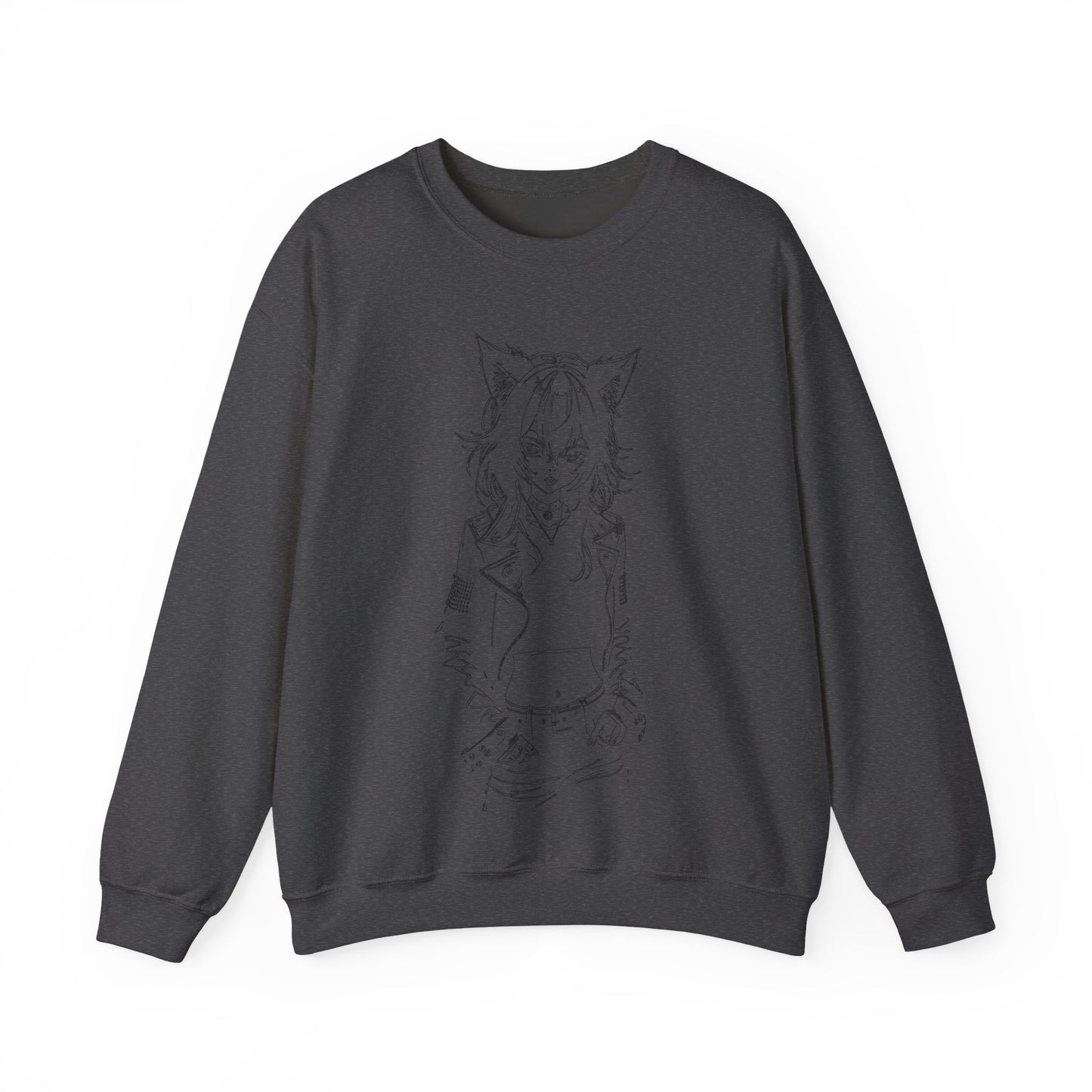 Anime, Catgirl, Punk, Mangs - Stylish Graphic Crewneck Sweatshirt with Cat Design, Cozy Unisex Sweatshirt, Casual Wear, Gift for Cat Lovers, Fall Fashion