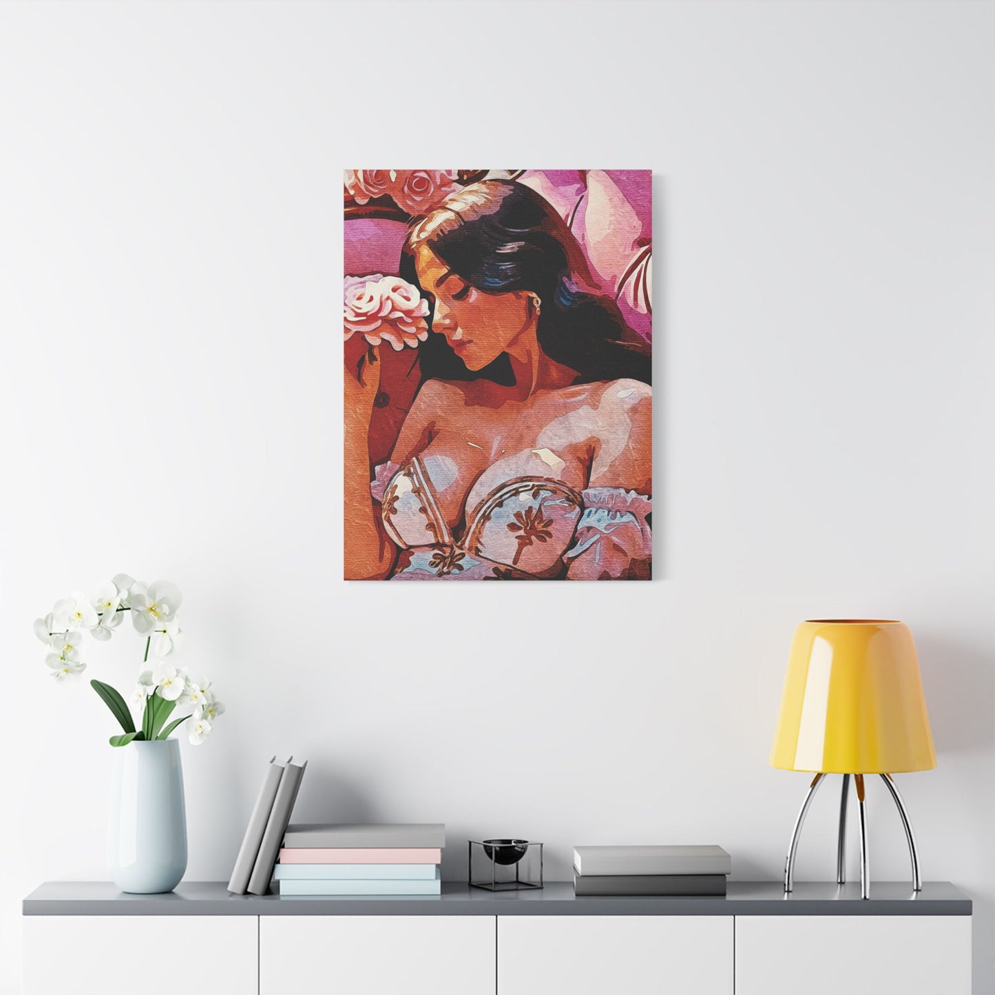 "Rose Garden Dreams: Vintage Beauty Blooming in Warm Sunset Hues and Timeless Romance" - Satin Canvas, Stretched