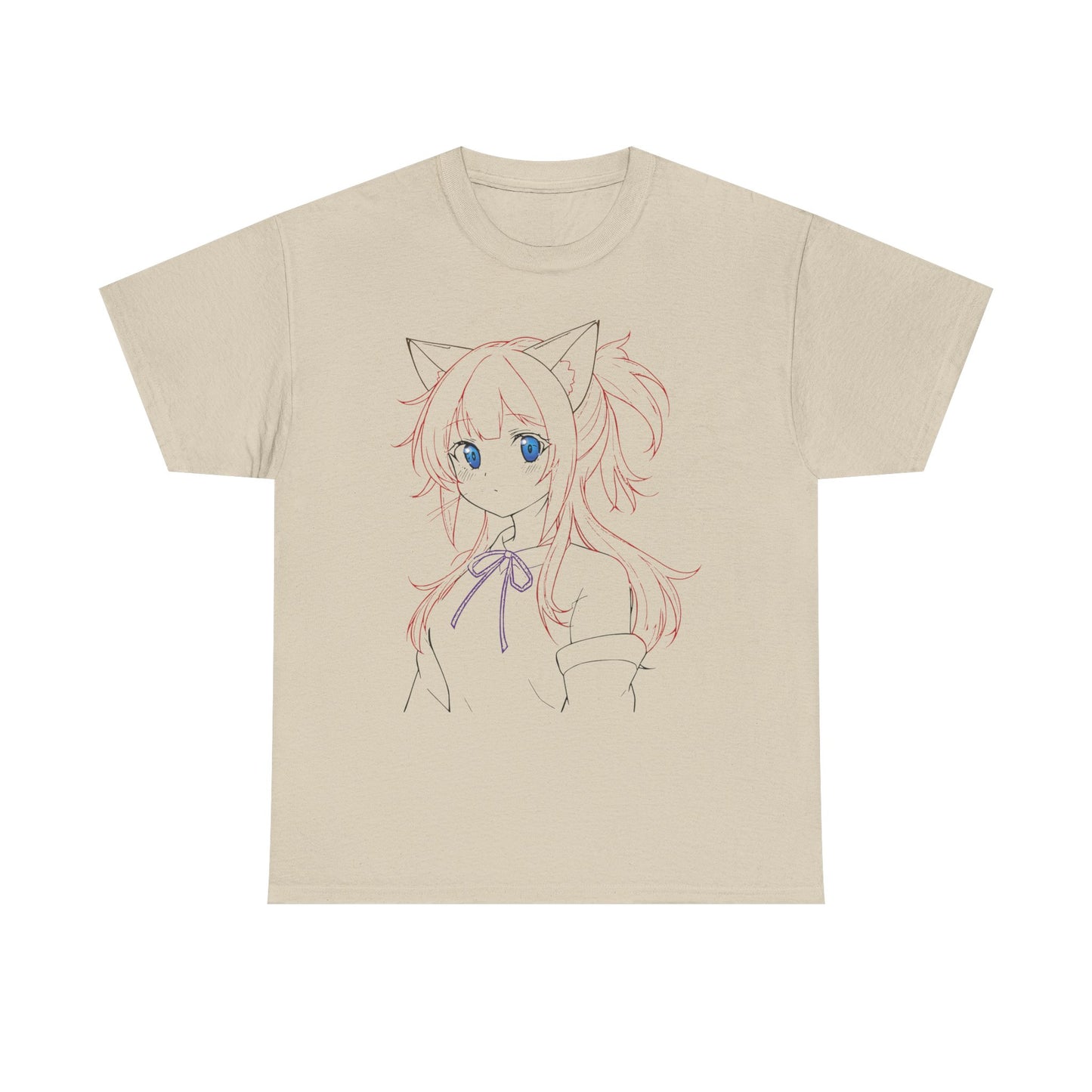 Cute Anime Cat Girl Unisex Heavy Cotton Tee, Graphic Tee for Anime Lovers, Casual Wear, Gift for Birthdays, Everyday Fashion