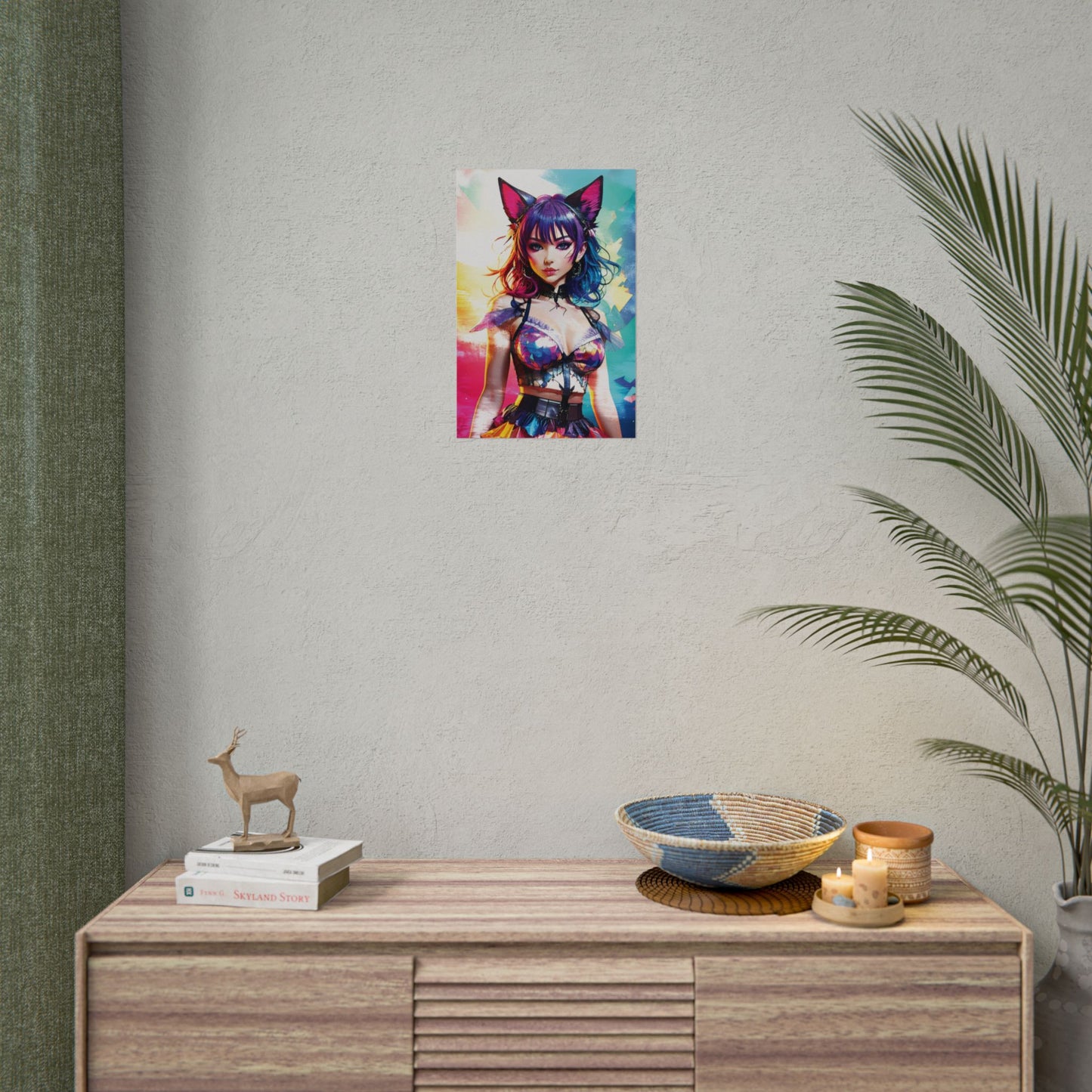 Vibrant Anime Cat Girl Rolled Poster - Colorful Wall Art for Anime Lovers