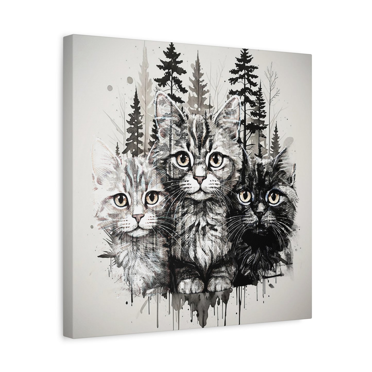 Cat Portrait Canvas Art - Whimsical Feline Wall Decor for Cat Lovers