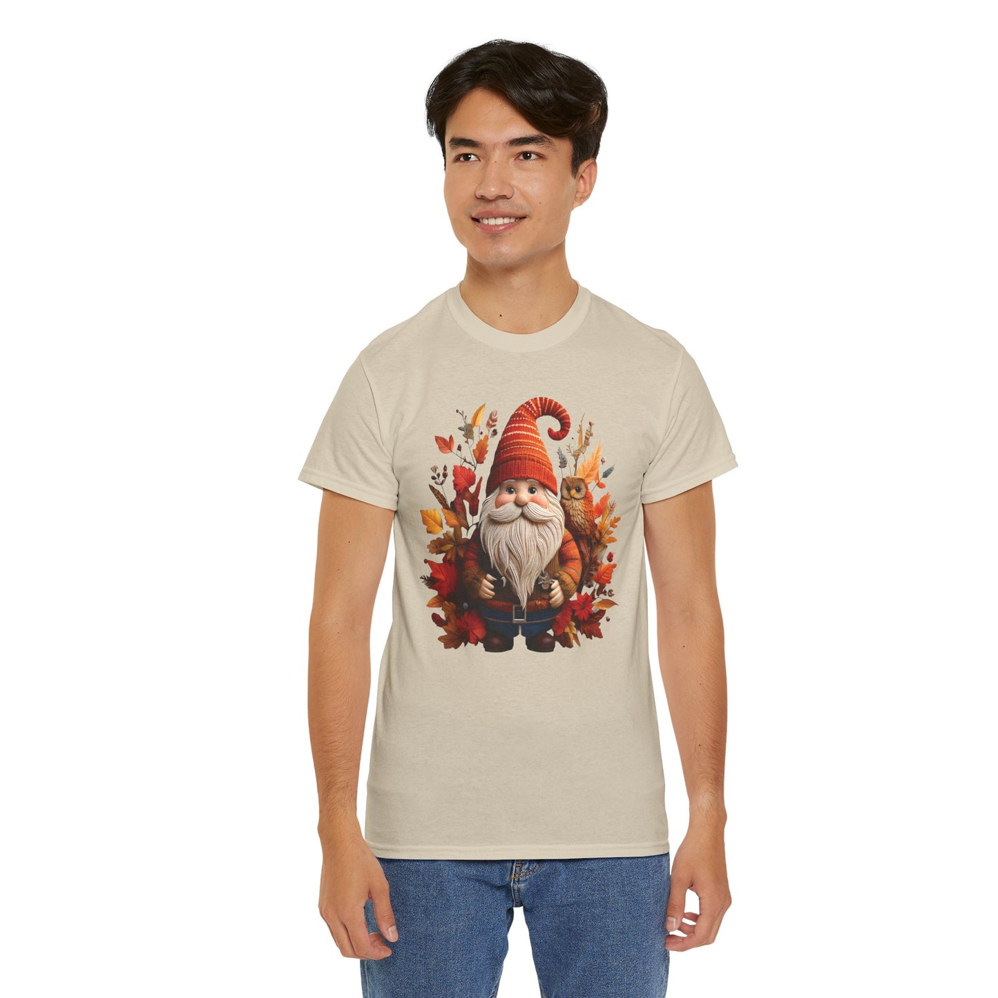 Gnome & Owl Autumn Harmony โ Cozy Magic for the Season ๐๐งก - Tee, Fall T-Shirt, Cozy Halloween Shirt, Pumpkin Spice Gift, Unisex Cotton Top