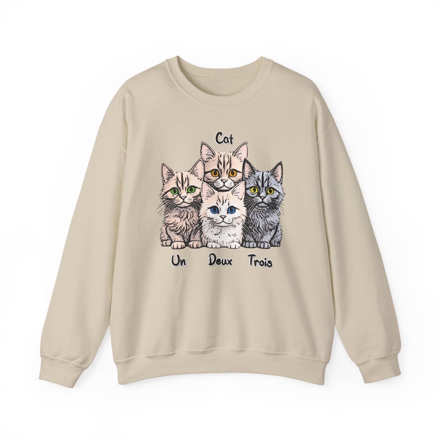 Un, Deux, Trois, Cat: Purrfect Counting Cuteness - Cat Lover Crewneck Sweatshirt, Cozy Pet Sweatshirt, Gift for Cat Owners, Cute Animal Apparel, Cat-Themed Fashion