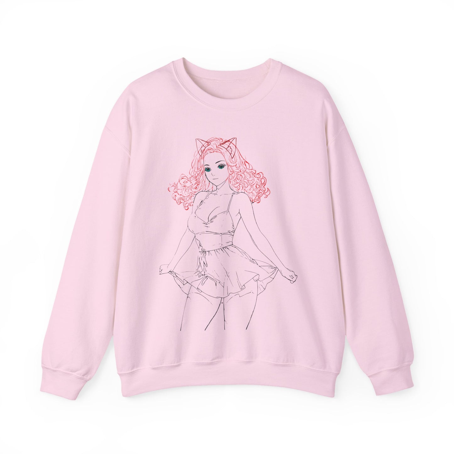 Chic Catgirl Crewneck Sweatshirt for Cozy Style, Women’s Fashion, Casual Wear, Gift for Cat Lovers, Cute Cartoon Apparel