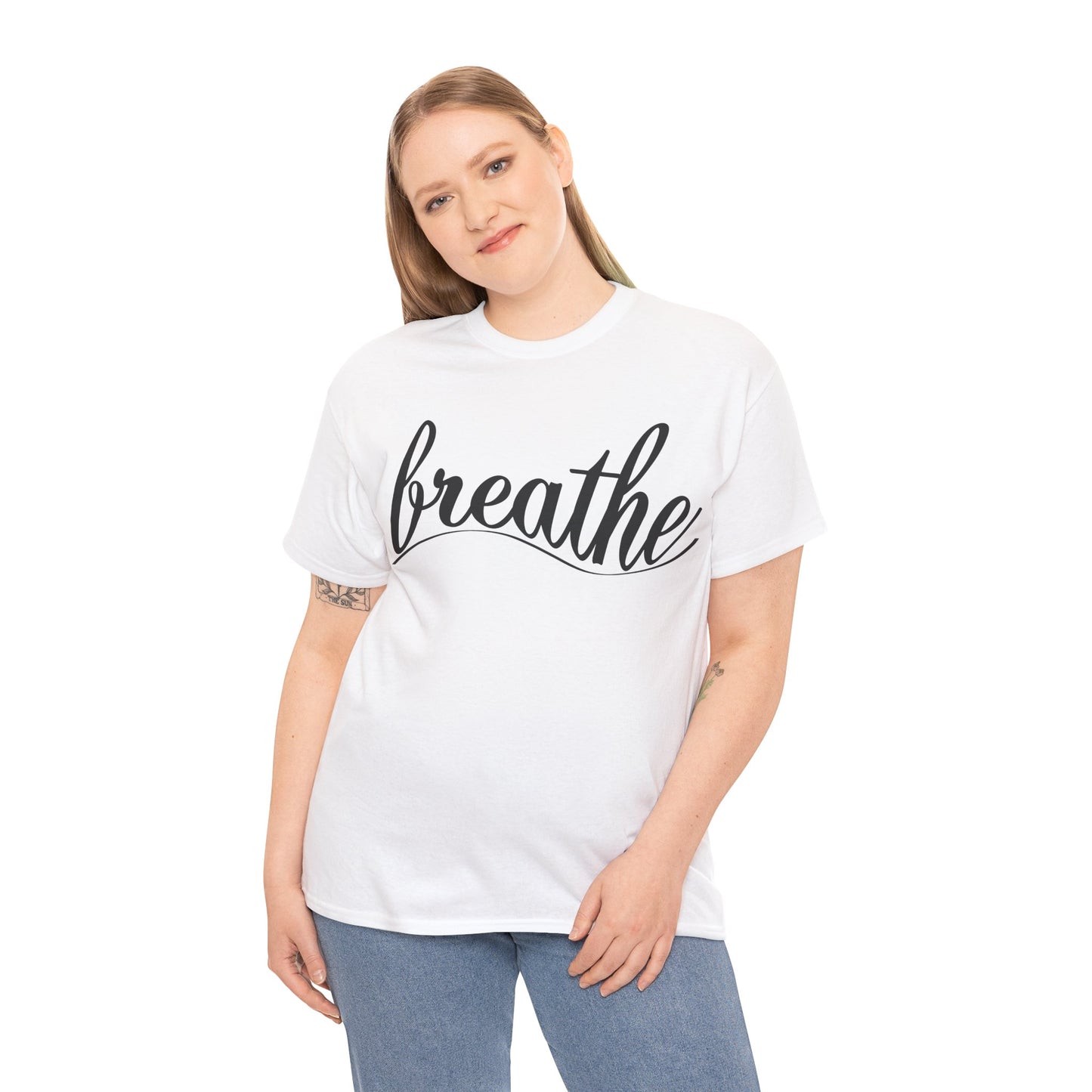 Unisex Heavy Cotton Tee - 'Breathe' Motivational Relaxation Shirt