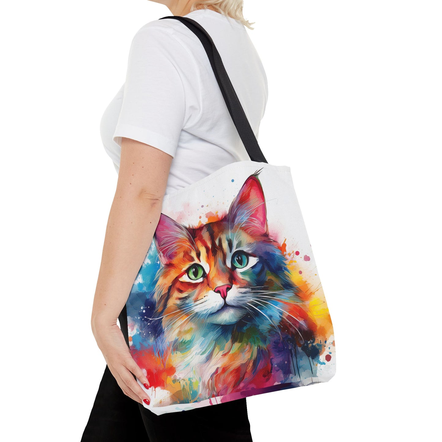 Colorful Tri-Color Cat Tote Bag: Pawsitive Vibes