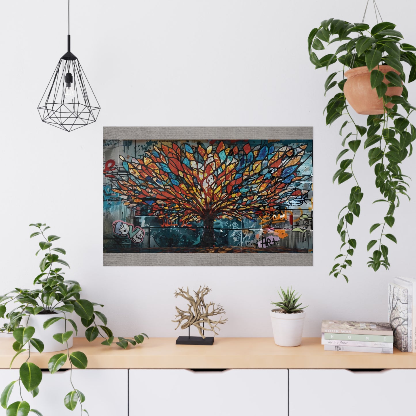 “Roots of Radiance: The Urban Tree of Infinite Expression” - Vibrant Tree Matte Poster, Home Decor, Wall Art, Gift for Nature Lovers, Modern Art Print