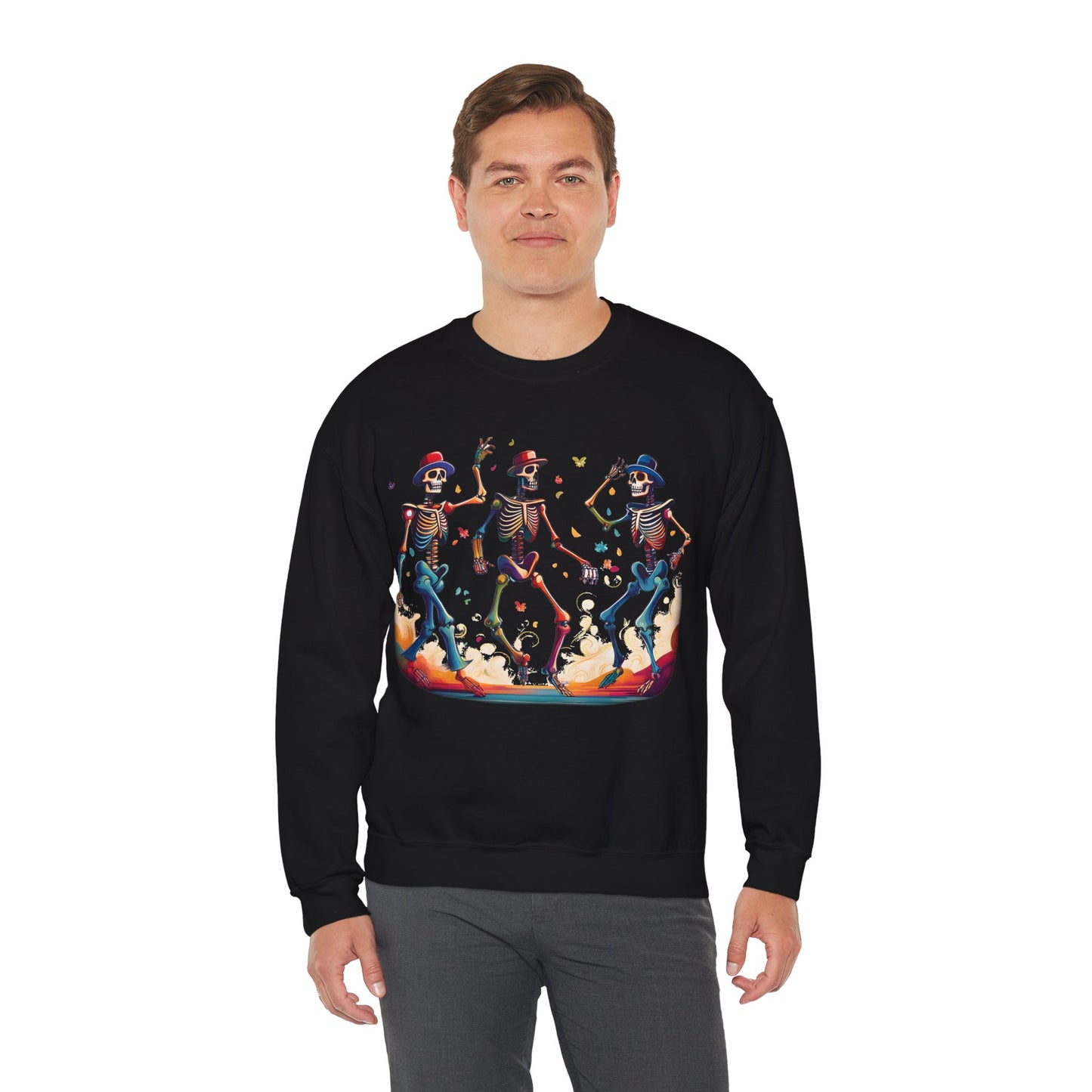 Dancing Skeletons Halloween Party - Spooky Fun Celebration Art - Festive Autumn Spirit Collection - Spooky Skeleton Dance Crewneck Sweatshirt, Halloween Sweatshirt, Unisex Fall Apparel, Casual Skeleton Top, Fun Halloween Gift