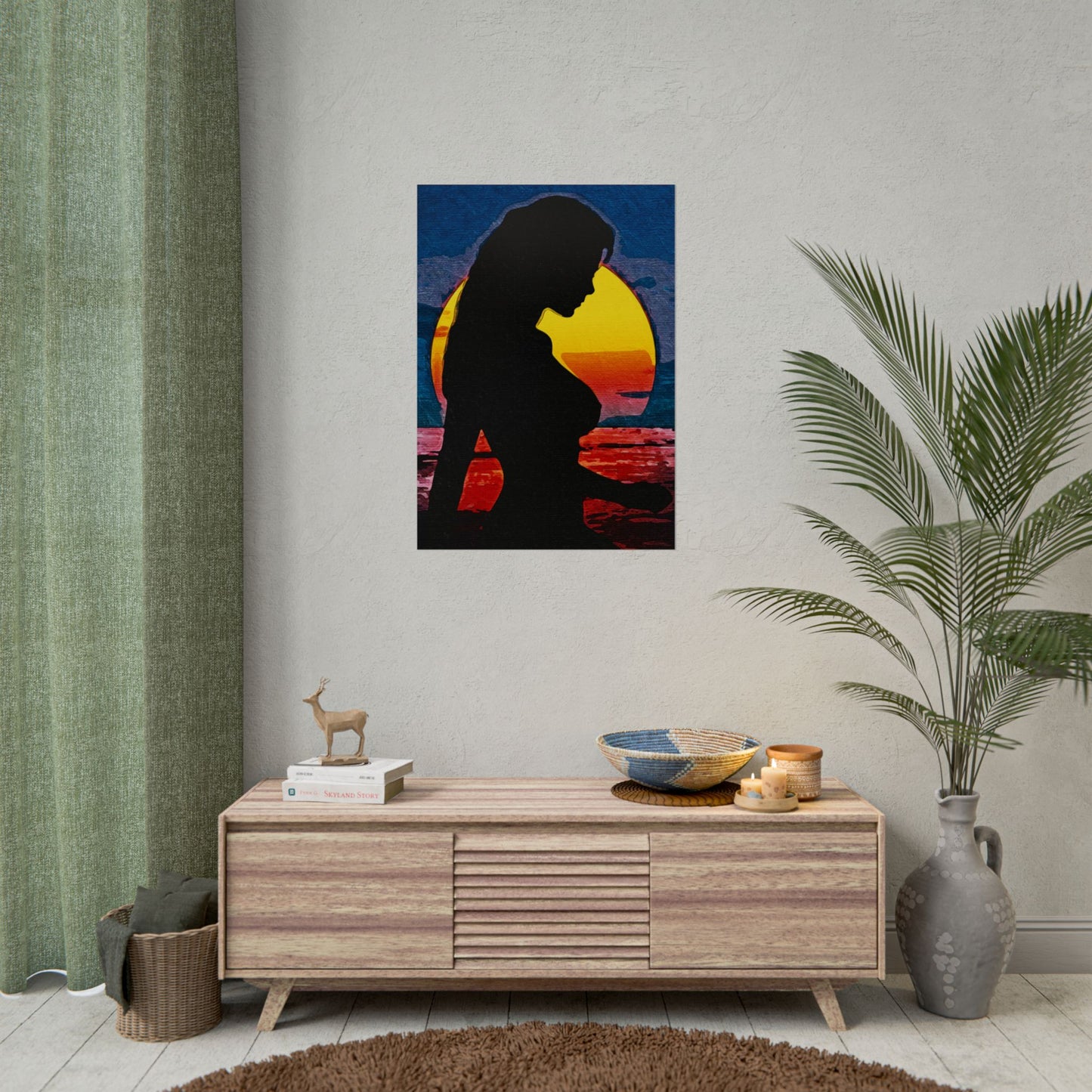 Radiant Horizons: Empowering Silhouette by Sunset – Embrace Inner Strength and Inspiring Beauty - Vibrant Beach Sunset Rolled Poster, Living Room Decor, Nautical Art, Home Aesthetic, Gift for Beach Lovers, Boho Wall Art