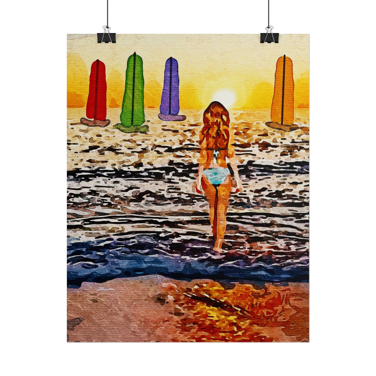 "Chasing Horizons: A Sunset Journey of Hope and Serenity Beyond the Waves" - Beach-Themed Rolled Posters, Decorative Wall Art, Summer Decor, Coastal Vibe, Surfing Gift, Ocean Sunset Print