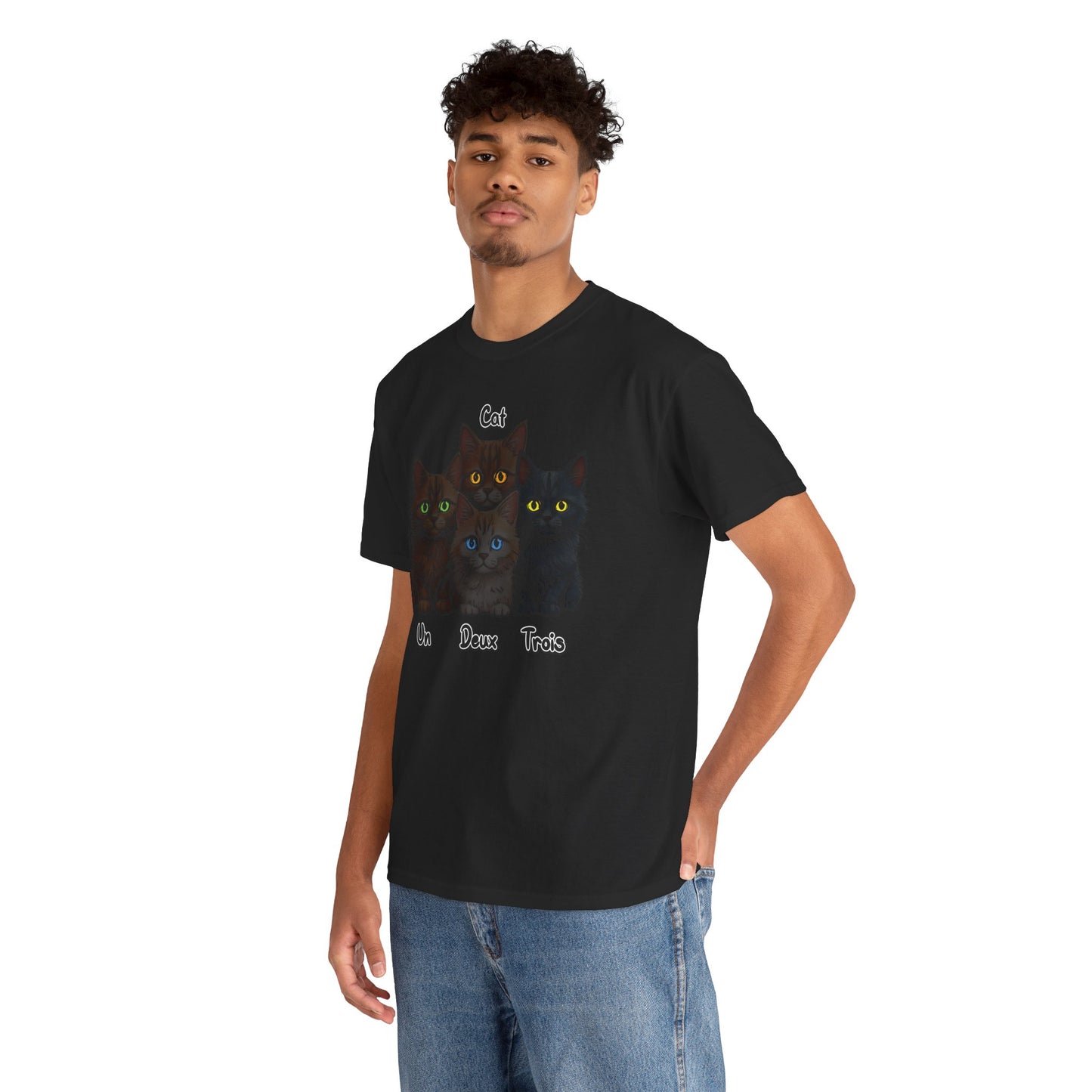 Un, Deux, Trois, Cat (Black Edition): Purrfect Counting Cuteness - Black Cat Lover Tee, Cute Cat Shirt, Unisex Cotton Top for Pet Lovers, Gift for Cat Birthday, Feline Fan Apparel, Animal Adoption T-Shirt