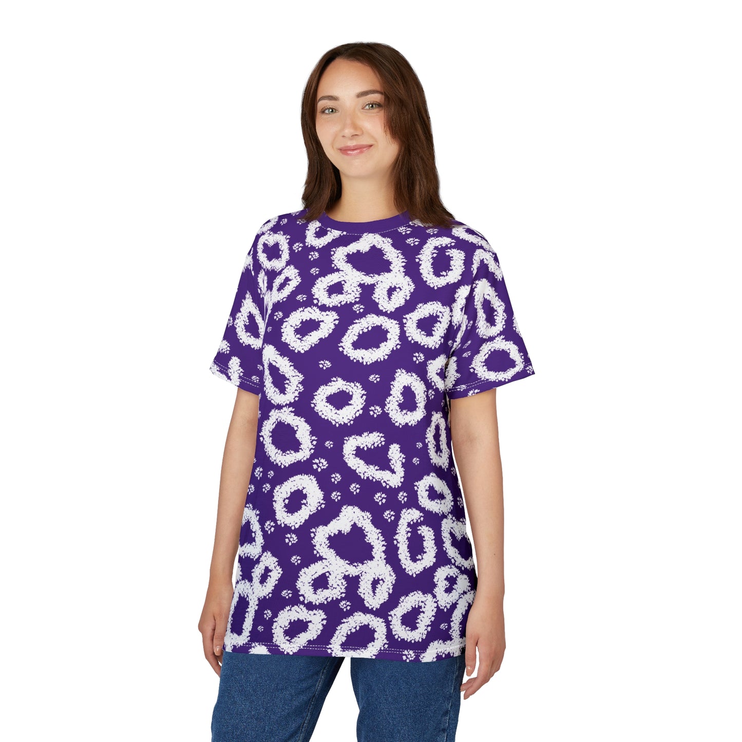 Wild Print Unisex Cut & Sew Tee - Bold Purple Leopard Design