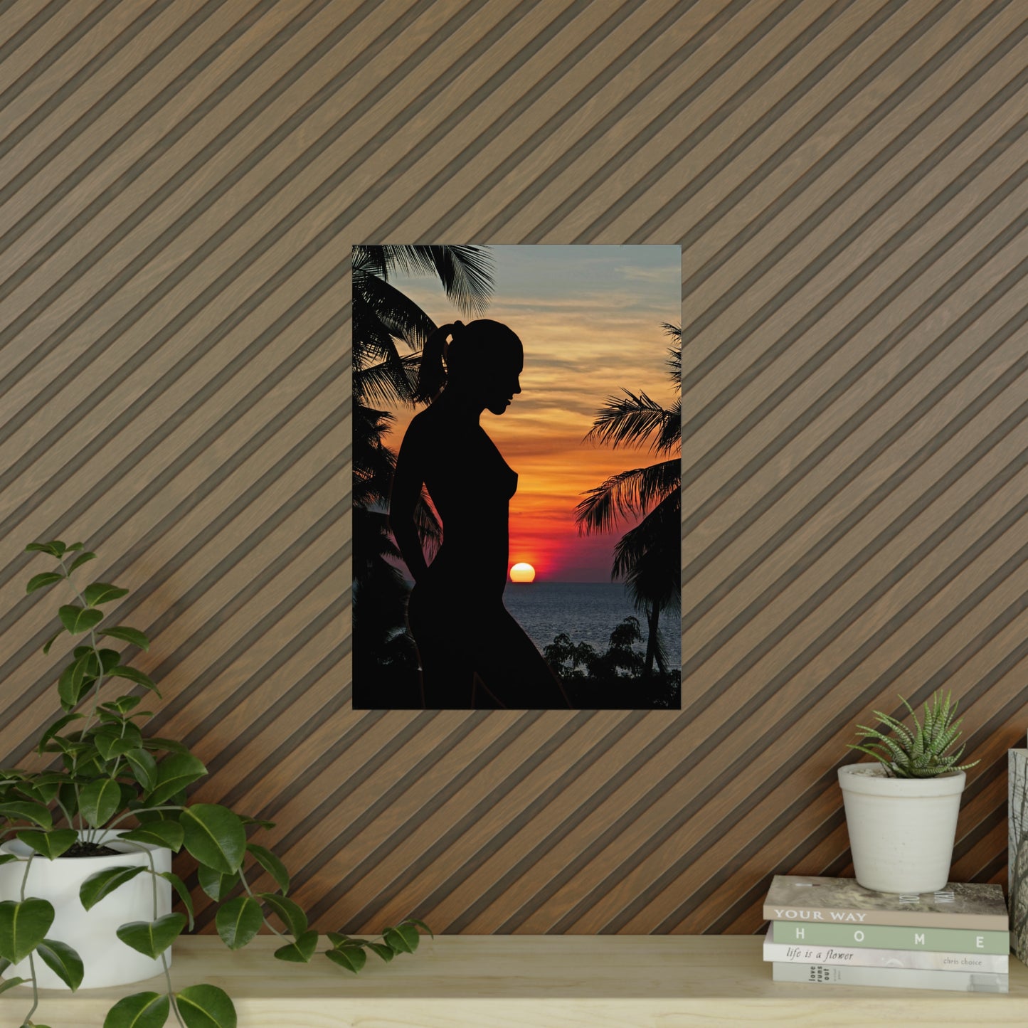Silhouette Sunset Poster Art, Tropical Wall Decor, Home Aesthetic Prints, Gift for Nature Lovers, Bedroom Wall Art