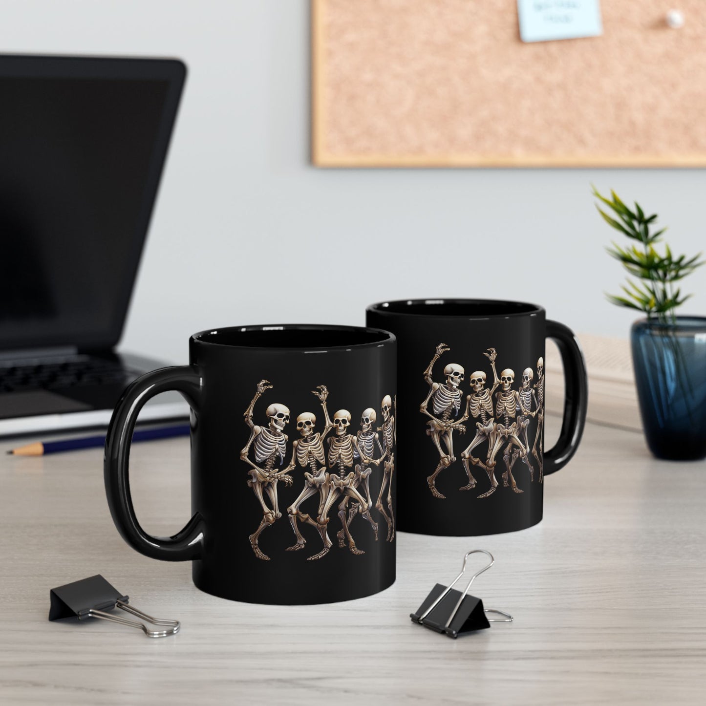 "Celebrate Life with Dancing Skeletons – Bold Apparel & Mugs that Spark Joy" - Skeleton Dance Black Mug - Halloween Coffee Cup, Spooky Gift, Funny Skeleton Mug, Partyware, Unique Halloween Decor