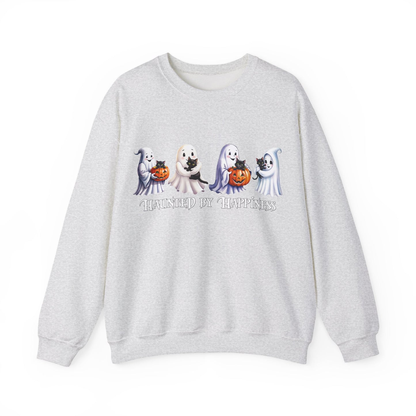 π» Haunted by Happiness: Ghosts of Joy and Candy - Halloween Ghosts Sweatshirt, Cozy Crewneck, Autumn Apparel, Spooky Season Gift, Unisex Sweatshirt for Fall Celebrations