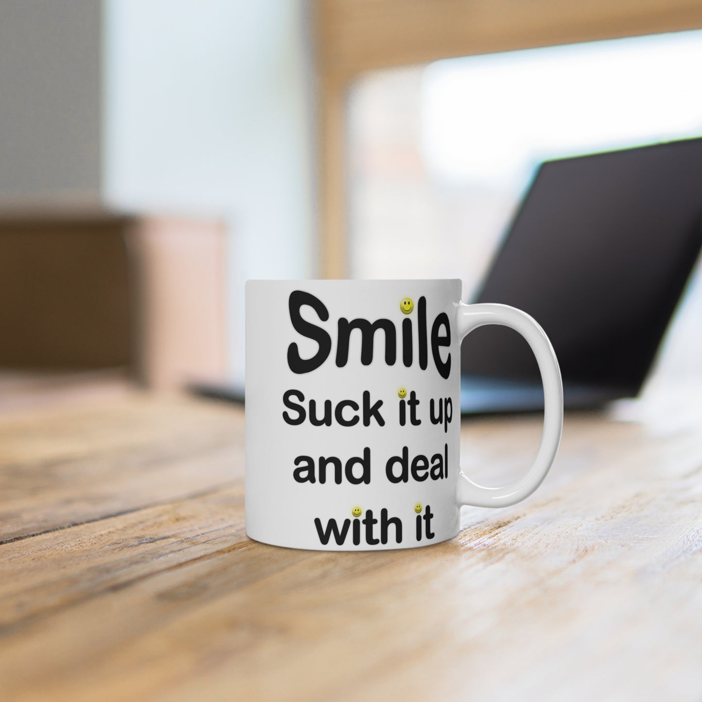 Smile Mug - Motivational Coffee Cup for Positivity, Cheerful Gift for Friends, Office Humor, Inspirational Drinkware, Uplifting Ceramic