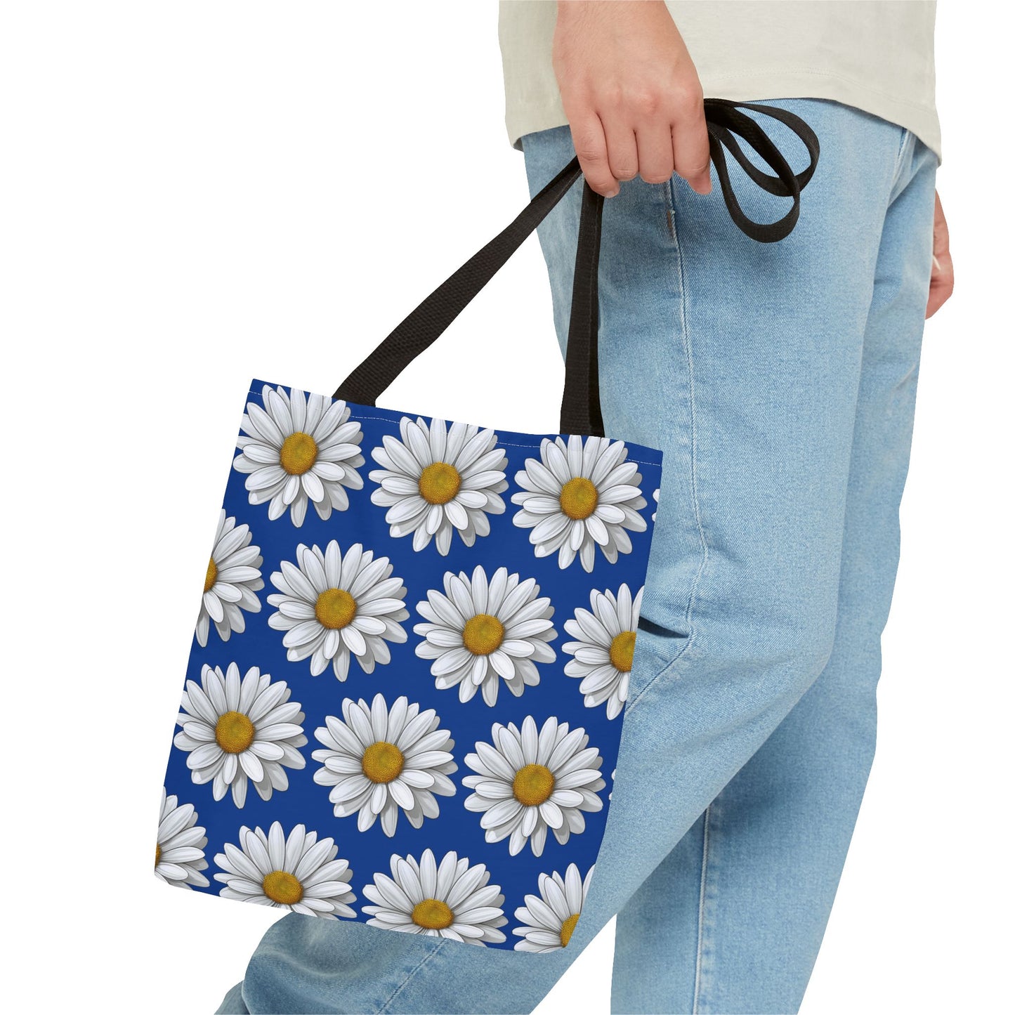 Daisy Tote Bag - White Floral Design Summer Fashion Accessory