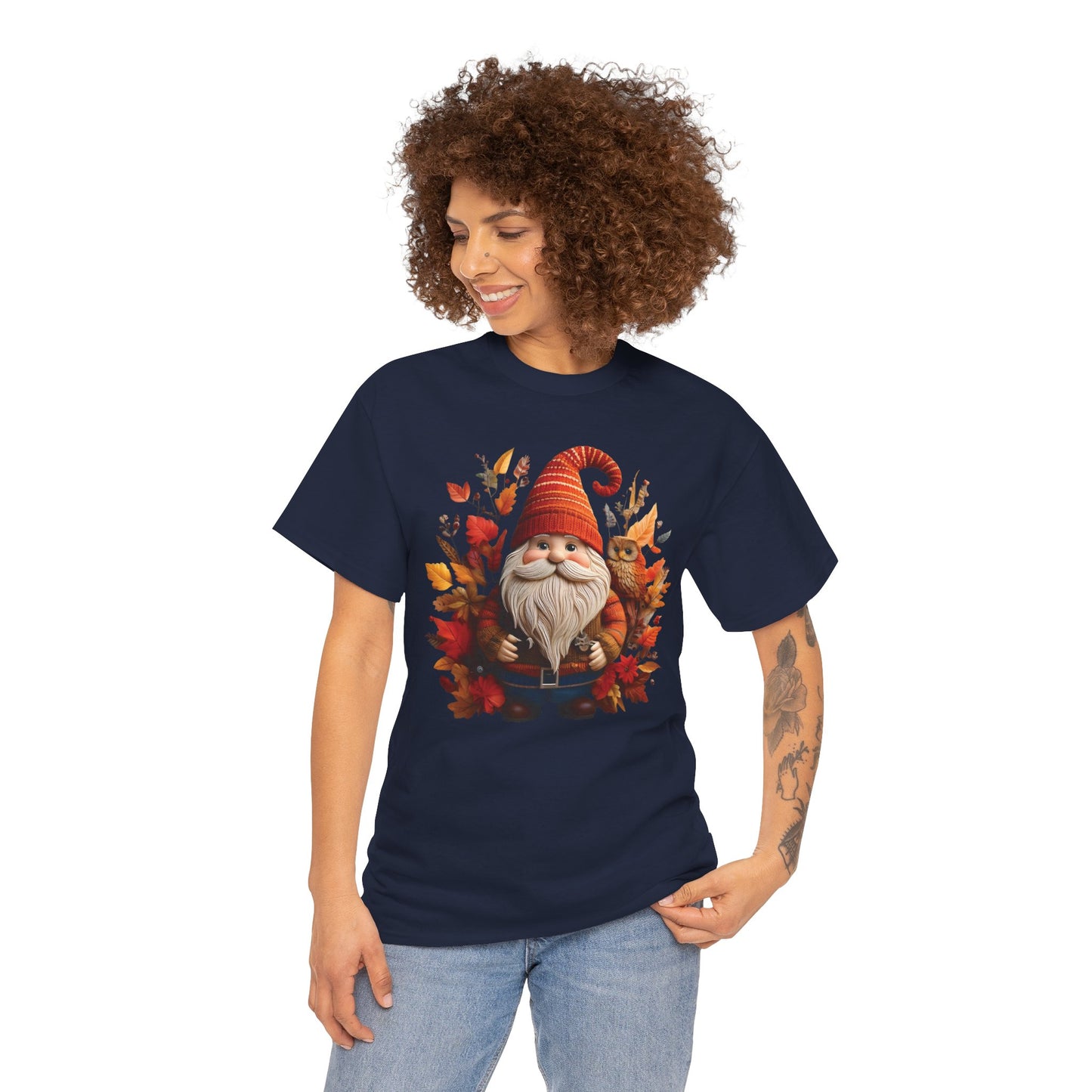 Gnome & Owl Autumn Harmony โ Cozy Magic for the Season ๐๐งก - Tee, Fall T-Shirt, Cozy Halloween Shirt, Pumpkin Spice Gift, Unisex Cotton Top