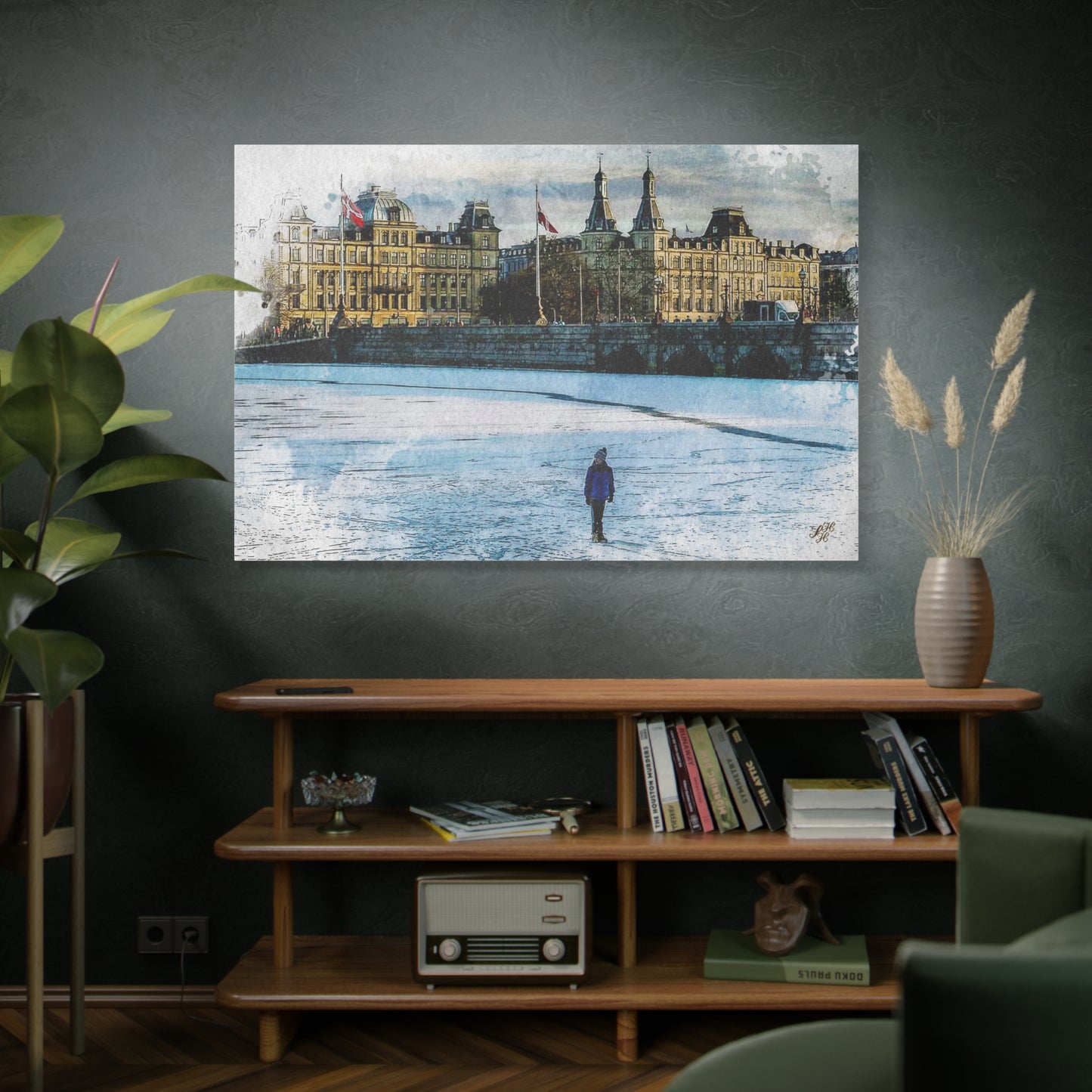 'Winter on 'The Lakes' Copenhagen - Canvas Print Watercolor Art