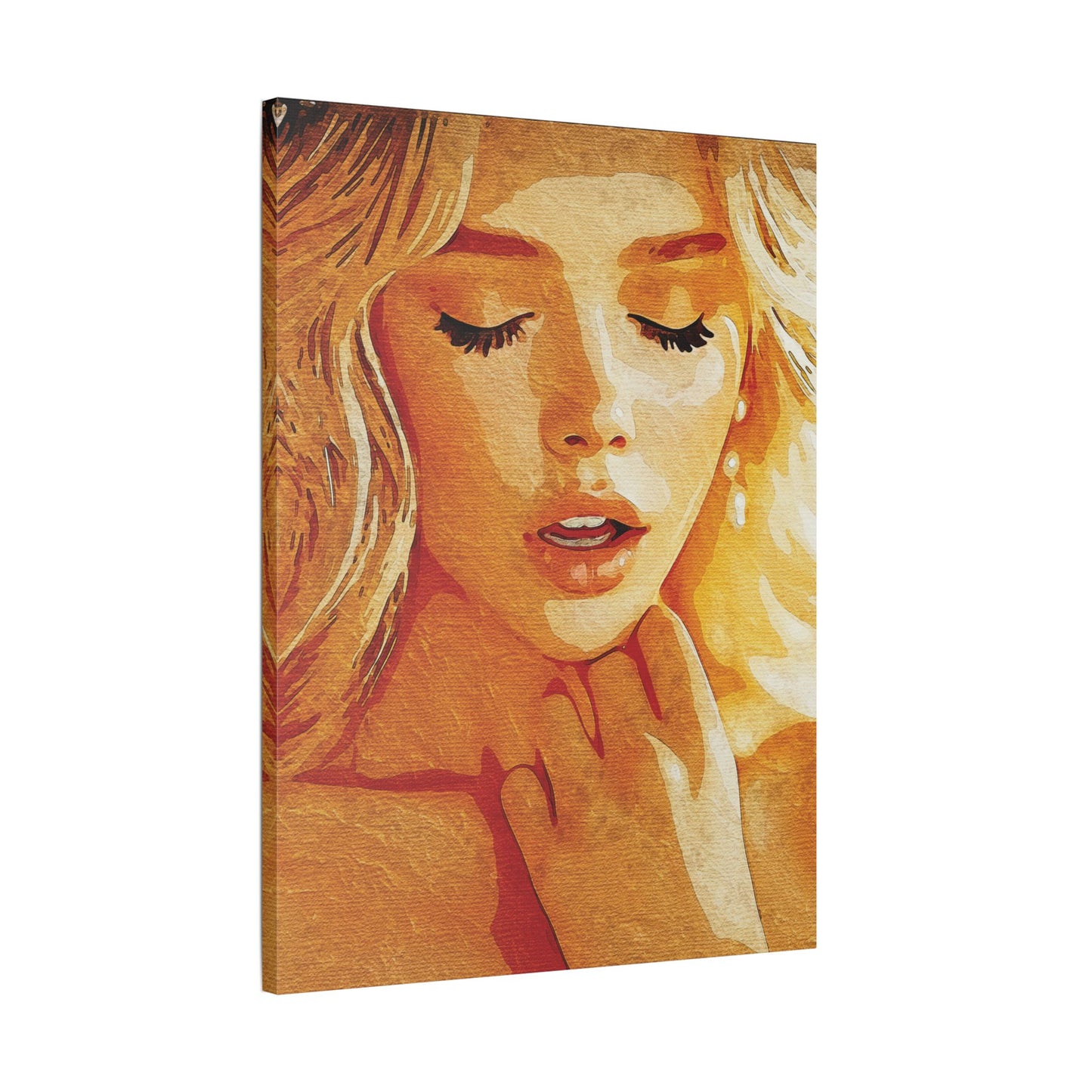 “Golden Reverie: The Serenity of a Soul in Stillness” - Elegant Satin Canvas Art Print, Home Decor Wall Artwork, Beautiful Portrait, Gift for Her, Modern Art Piece, Unique Wall Decoration